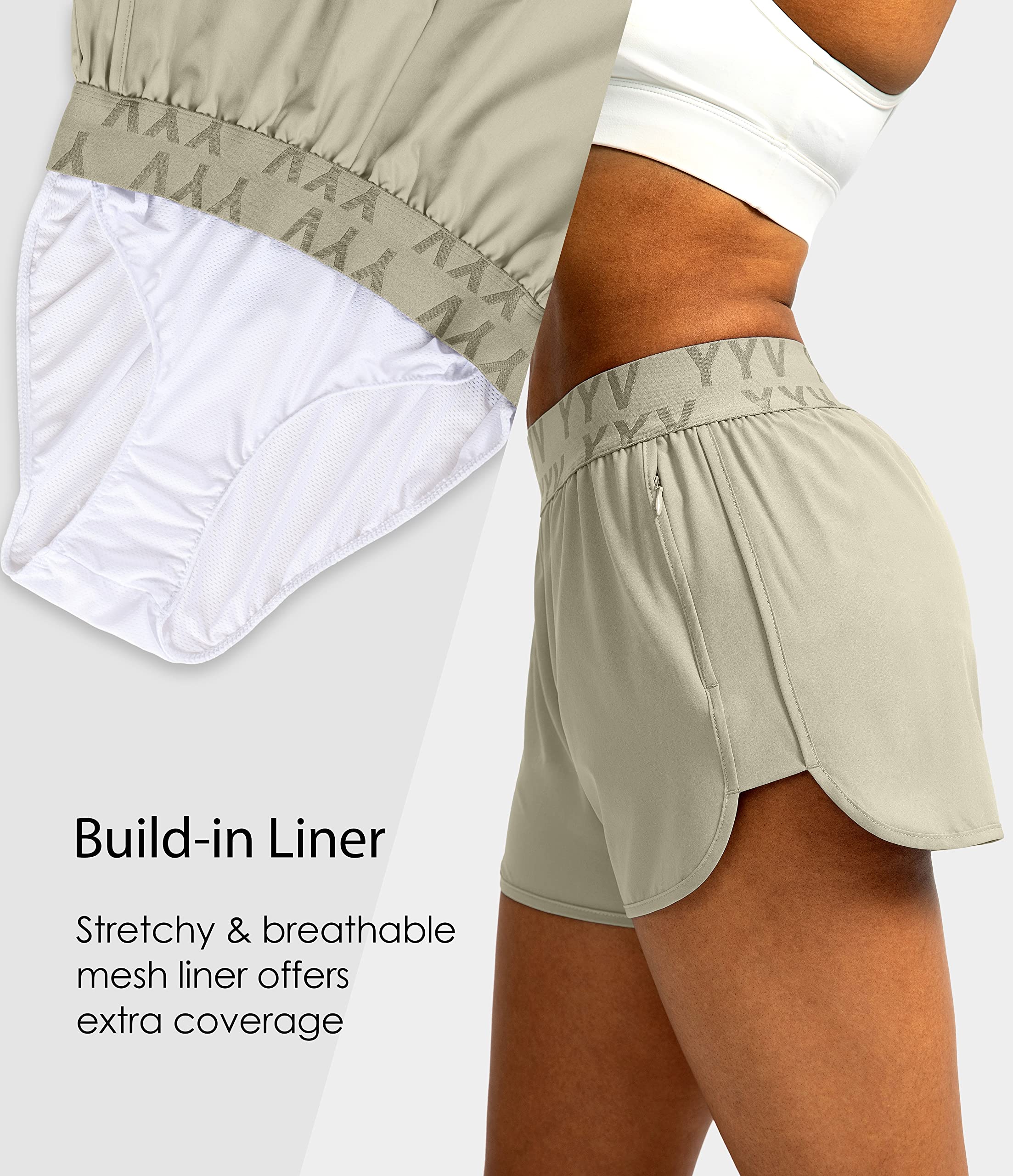 YYV Women's Running Shorts with Zipper Pockets - Quick-Dry, Elastic Waistband, Built-in Liner - Perfect for Gym, Jogging & Outdoor Workouts