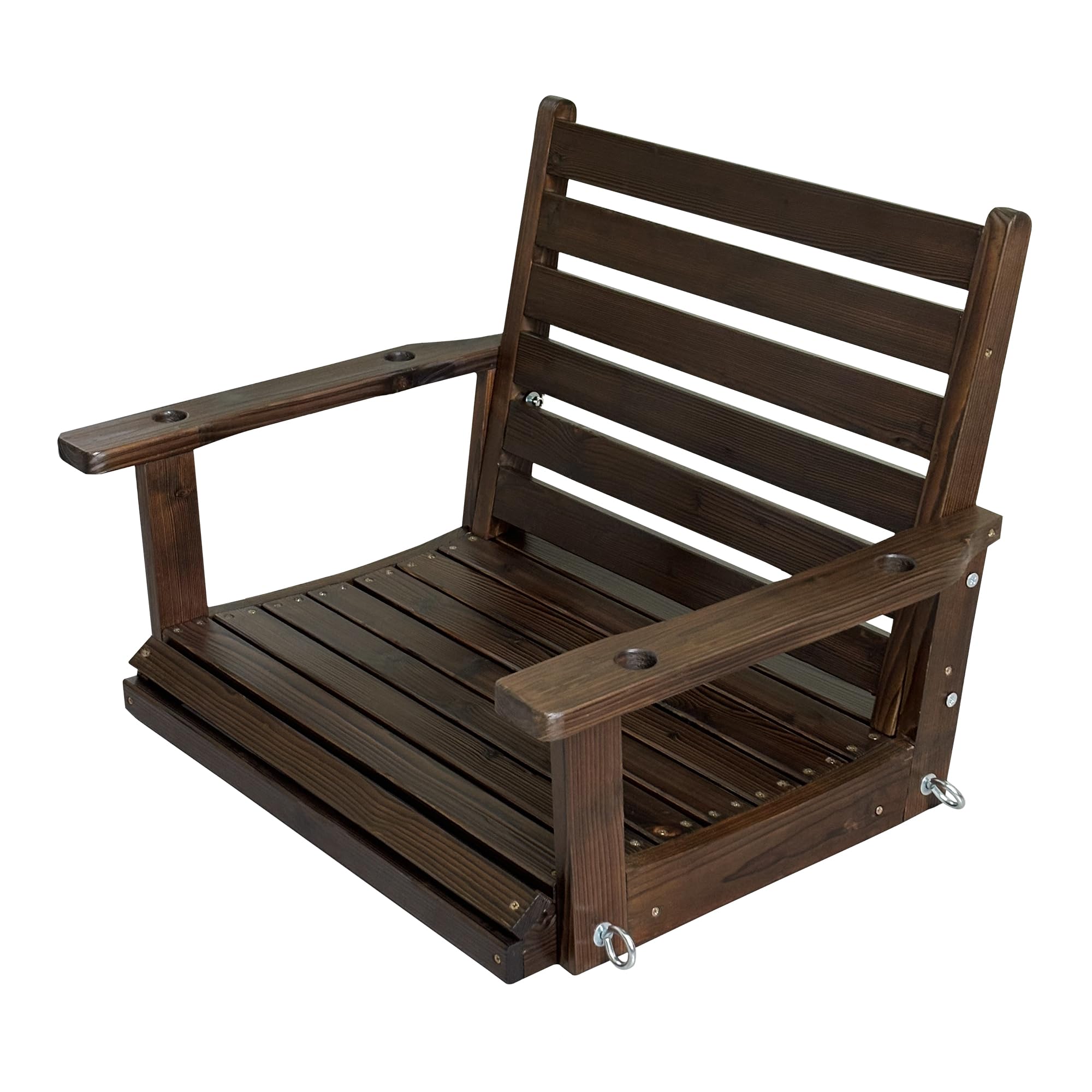 **Heavy Duty Wooden Porch Swing - Ergonomic Outdoor Bench Swing with Hanging Chains & 7mm Springs - Supports 880 lbs - Perfect for Patio, Garden, Yard & Backyard Relaxation (Deep Brown, 1-Seater)**