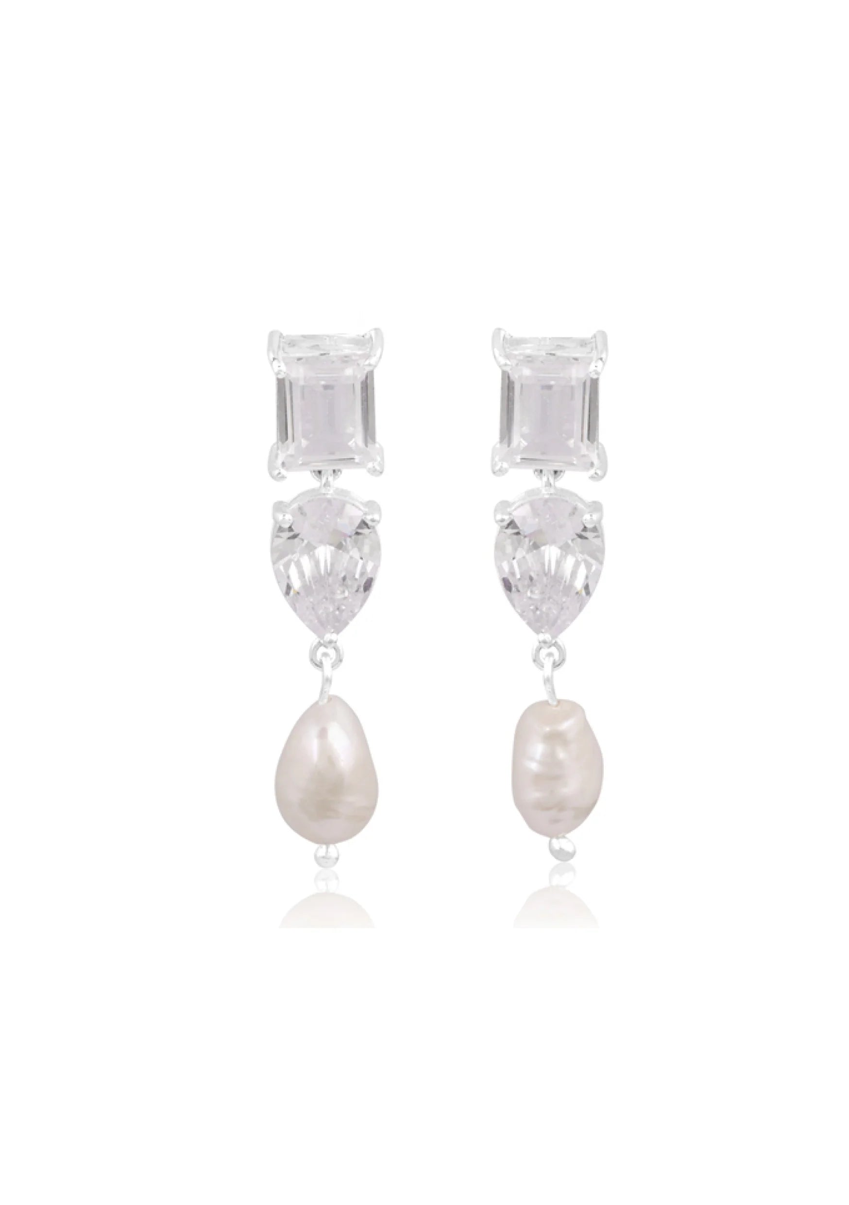 Lola Knight Charlie Crystal and Pearl Bridal Drop Earrings - Sterling Silver Wedding Jewelry for Brides, Bridesmaids, and Formal Occasions