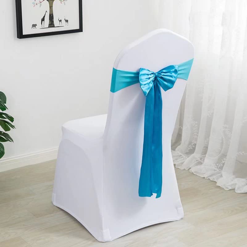 10 Pack Satin Stretch Chair Sash Bows - No-Tie Spandex Chair Bands & Ribbons for Wedding, Banquet, Party Decor (Lake Blue) | Perfect for Hotel Events, Birthday Receptions & Special Occasions
