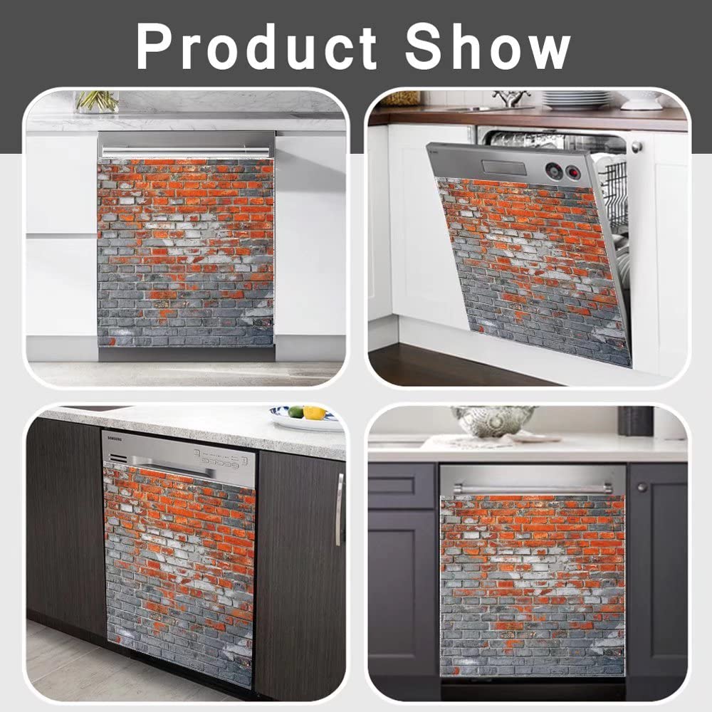 Brick Wall Dishwasher Magnet Cover - Reusable Vinyl Decal 23x26in for Kitchen Appliances