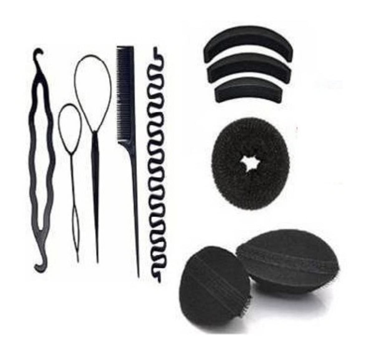 UZC 11-Piece Hair Styling Tools Set | Hair Juda Maker, Donut Bun, Puff Maker & Choti Maker | Professional Hair Accessories Kit with Comb | Perfect for Women & Girls | Home, Salon & Party Hairstyling