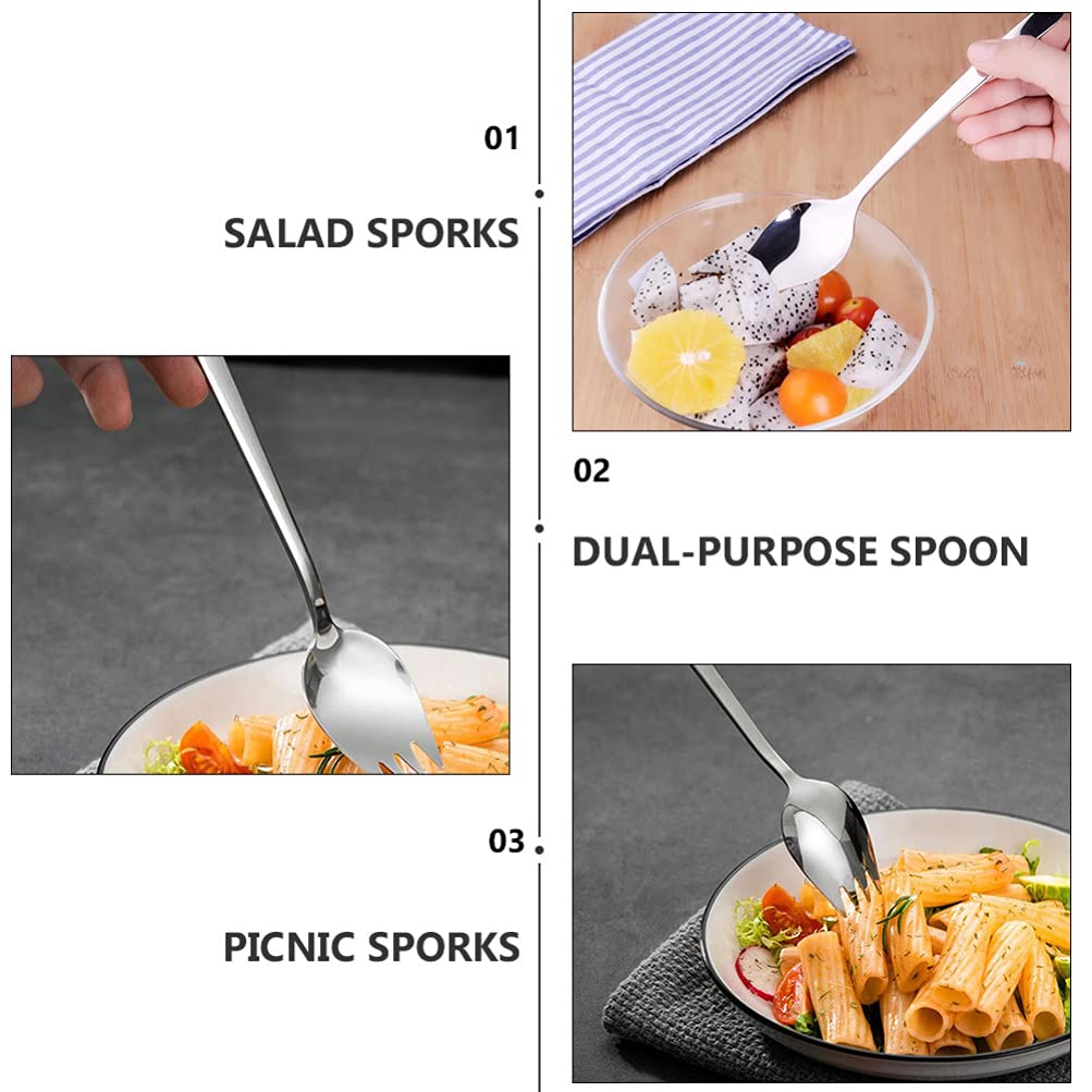 DOITOOL 6-Piece Stainless Steel Outdoor Cutlery Set - Forks, Spoons, Salad Sporks & Ice Cream Scoops - Durable Camping, Picnic, BBQ & Party Tableware for Desserts, Cakes & Outdoor Dining