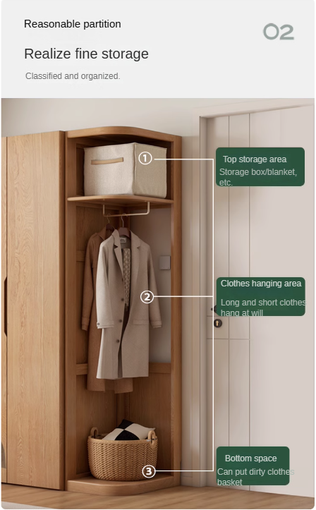 Solid Oak & Cherry Wood Modern Corner Wardrobe - Triangle Floor Standing Closet for Bedroom, Living Room, and Office Storage