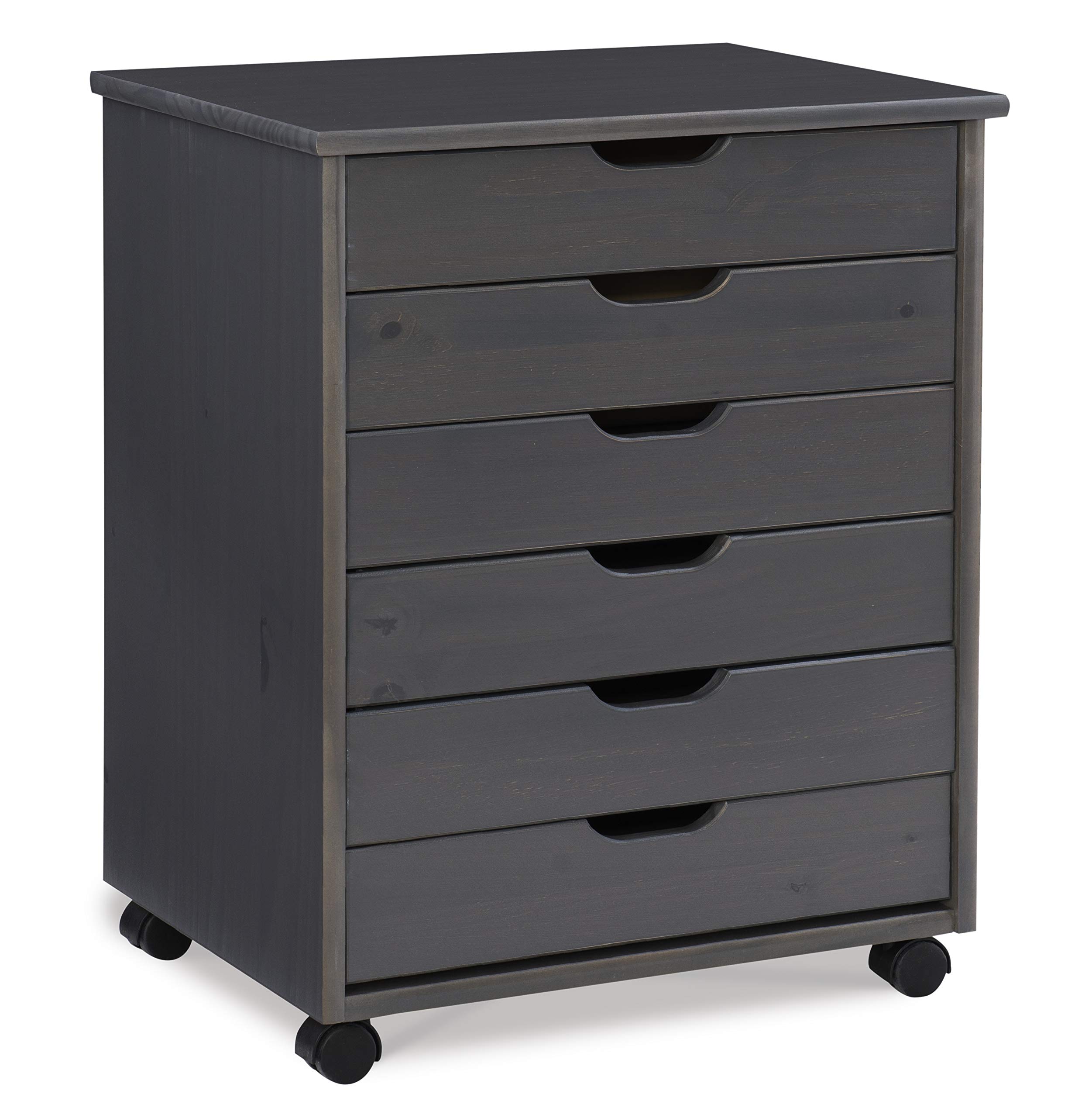 Linon Corinne 6-Drawer Wide Rolling Storage Cart with Wheels, Grey - Perfect for Bedroom, Bathroom, Office & Kitchen Organization