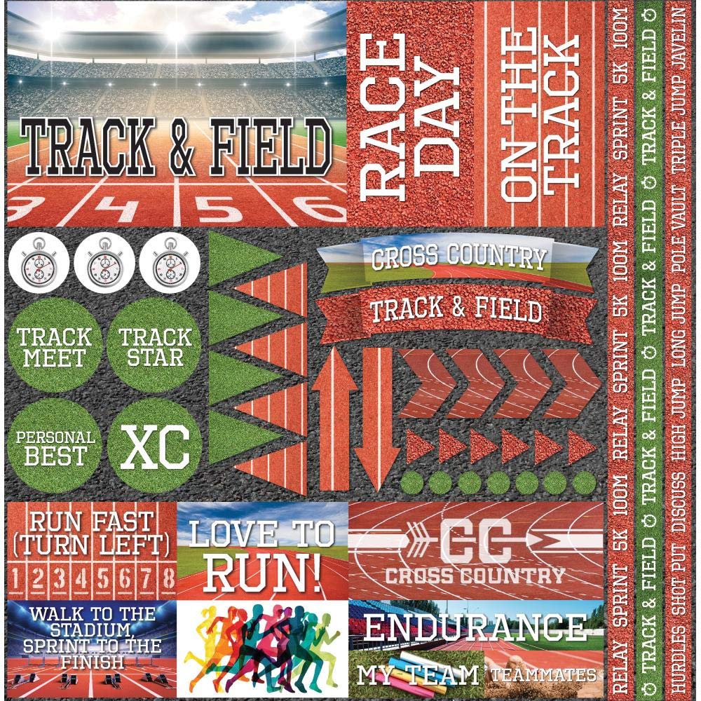 REMINISCE Elements Track & Field Multicolor Cardstock Stickers 12x12 Inch - Perfect for Scrapbooking, Journaling, and DIY Sports-Themed Crafts