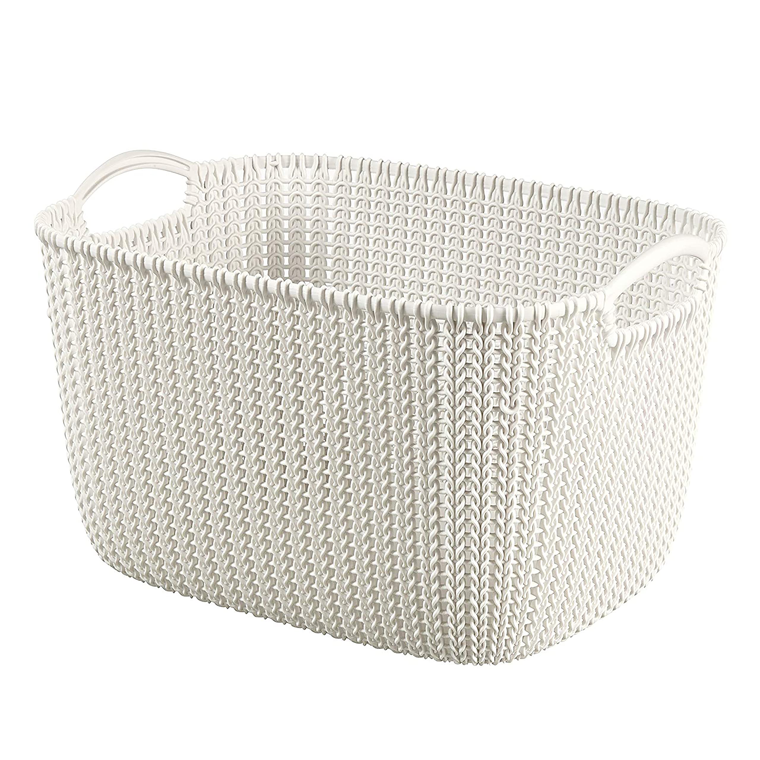 Curver Knit Effect Set of 5 Large Rectangular Storage Baskets - 19 Liters Capacity, Oasis White | Perfect for Kitchen, Living Room, Bathroom, Bedroom & Utility Room Organization