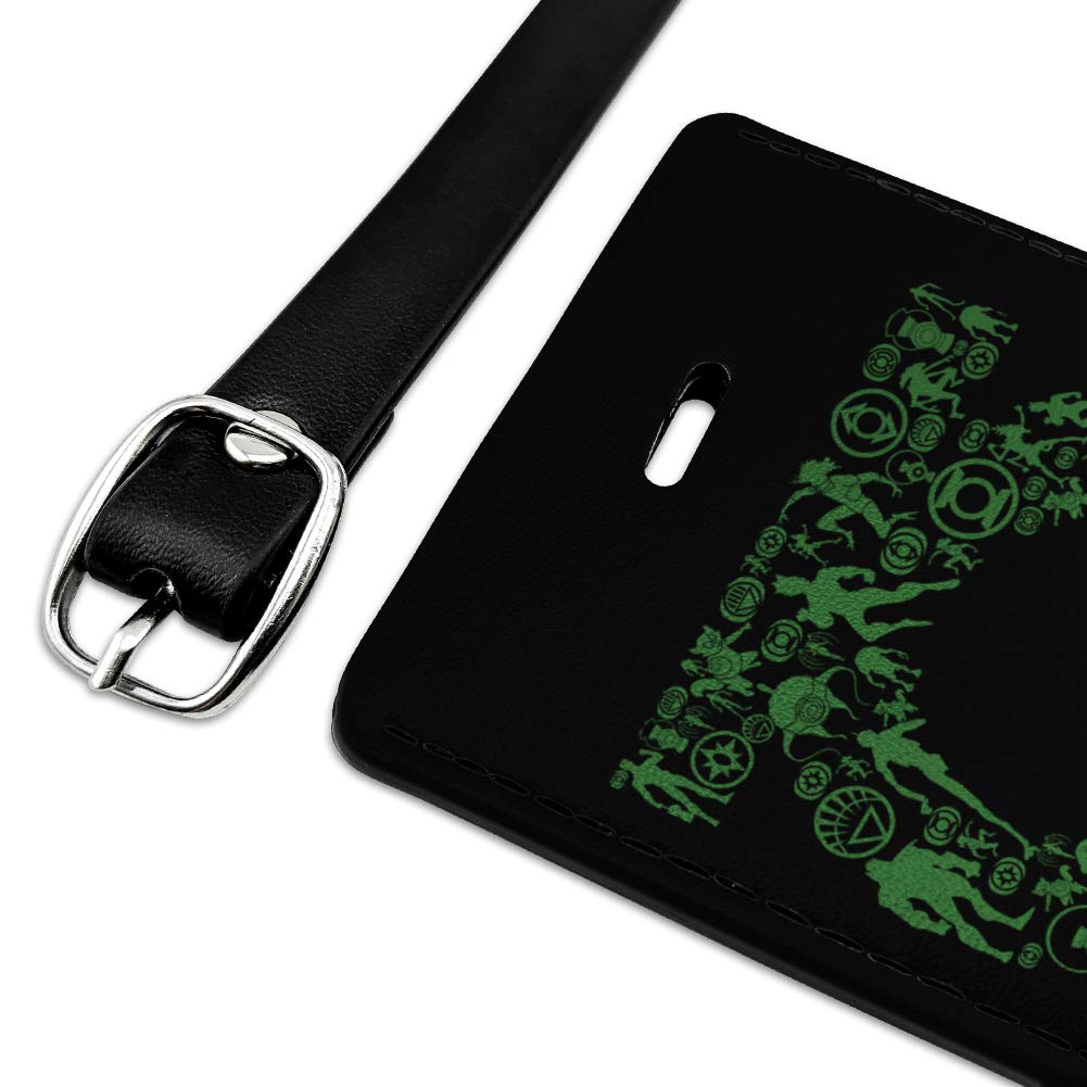 Green Lantern Logo Leather Luggage Tag - Rectangle ID Card Holder for Travel Bags & Suitcases - DC Comics Superhero Gift for Fans