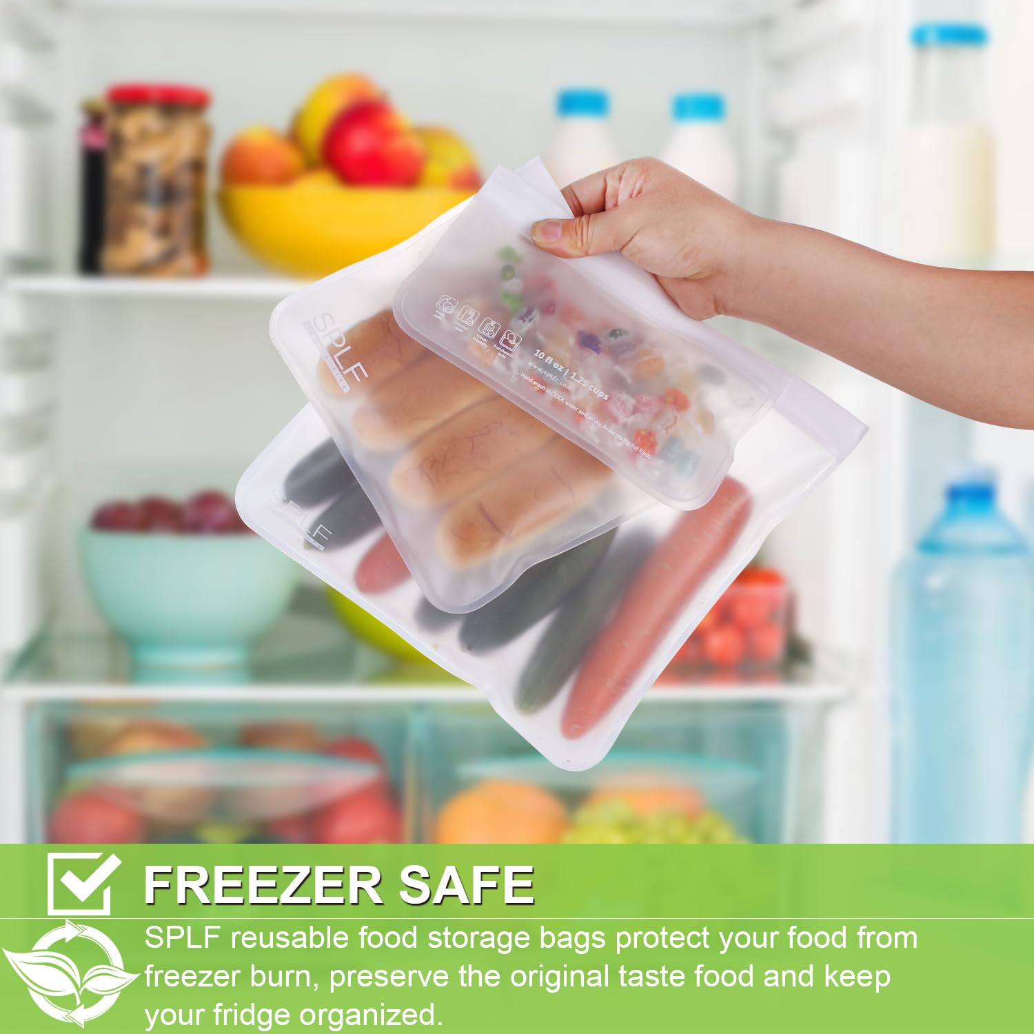 SPLF 12-Pack Reusable Food Storage Bags - 5 Sandwich, 5 Snack & 2 Gallon BPA-Free Freezer Bags | Leakproof Silicone & Plastic-Free | Dishwasher Safe for Fridge & Lunch Organization | Perfect for Meal Prep, School Lunches & Camping