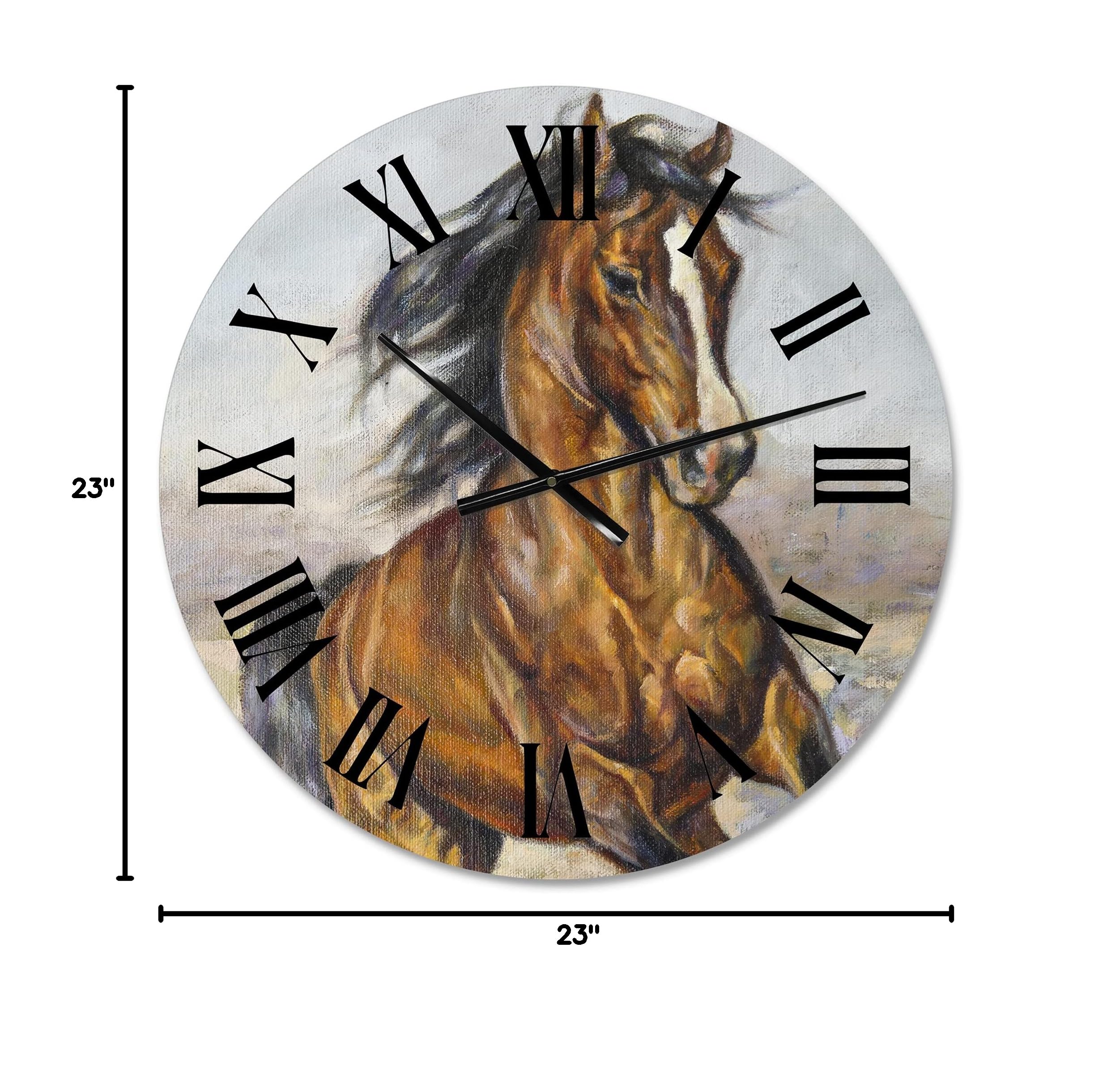 Farmhouse Wall Clock - 'Portrait of A Horse in The Race' Large Rustic Animal Wall Decor for Living Room, Kitchen, Bedroom | Perfect for Home, Office & Country Style Interior Design