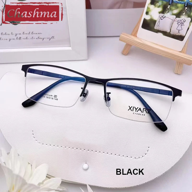 Men's Titanium Semi-Rimless Square Eyeglasses - Lightweight & Durable Frame for Work, Reading & Driving - Model 42039