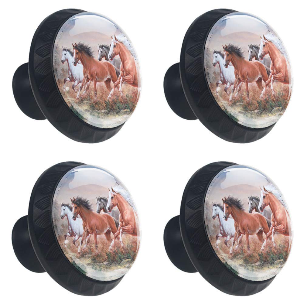 Idealiy 4-Piece Horses Painting Cabinet Knobs - Vintage Drawer Pulls Handles for Dresser, Dressing Table & Furniture - Easy Installation with Included Screws - Perfect for Bedroom, Bathroom & Kitchen Cabinets
