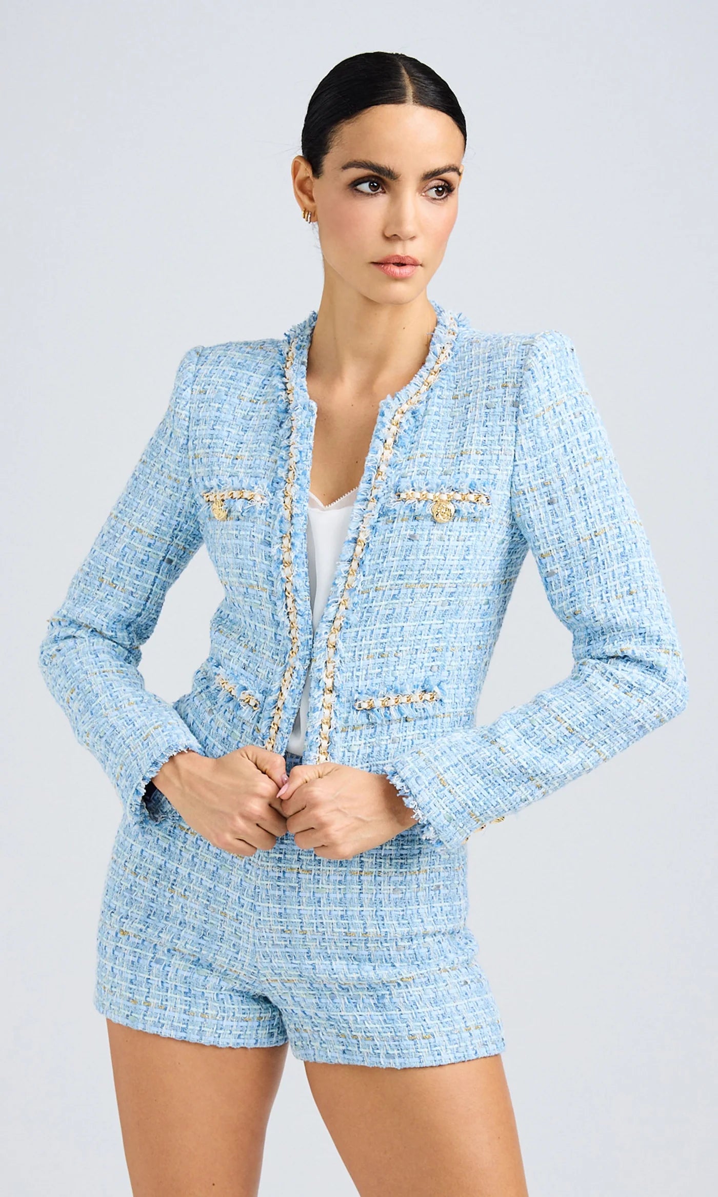 Betsy Tweed Blazer for Women - Sky Blue Classic Jacket | Office Wear, Business Casual, Spring Outfits & Special Occasions