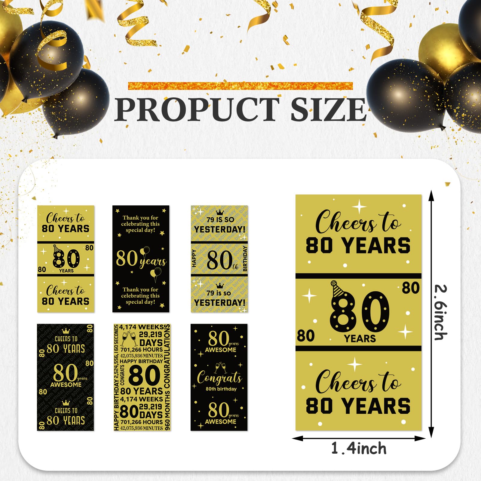 Tenare 90-Piece 80th Birthday Candy Bar Wrappers - Elegant Black & Gold Chocolate Decoration Labels for Anniversary & Birthday Party Supplies | Perfect for Milestone Celebrations, Retirement Parties & Golden Anniversary Decor