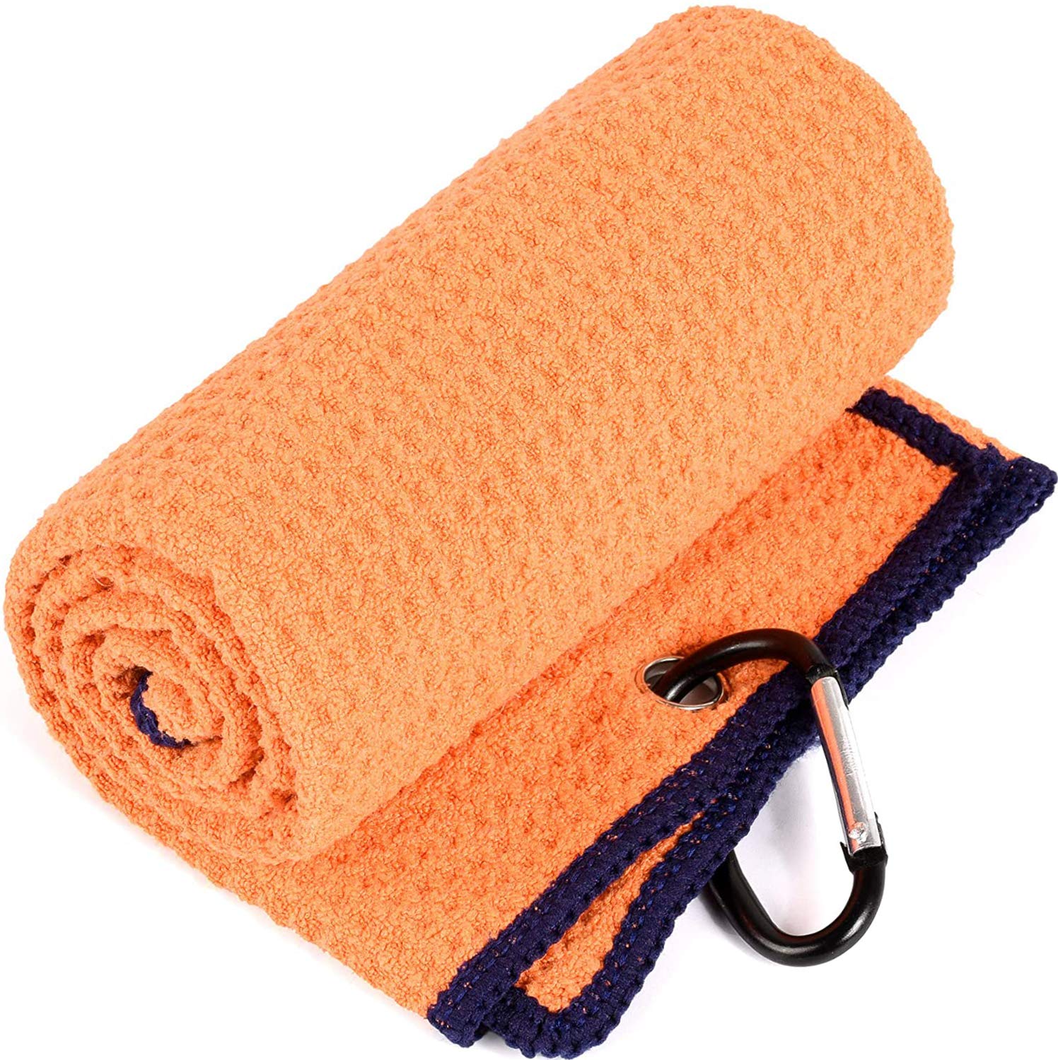 **VIVIDLY 2 Pack Premium Microfiber Golf Towels - Tri-Fold Waffle Pattern with Heavy Duty Carabiner Clip, Orange Golf Accessories for Men - Perfect for Golf Bags, Clubs & On-Course Use**