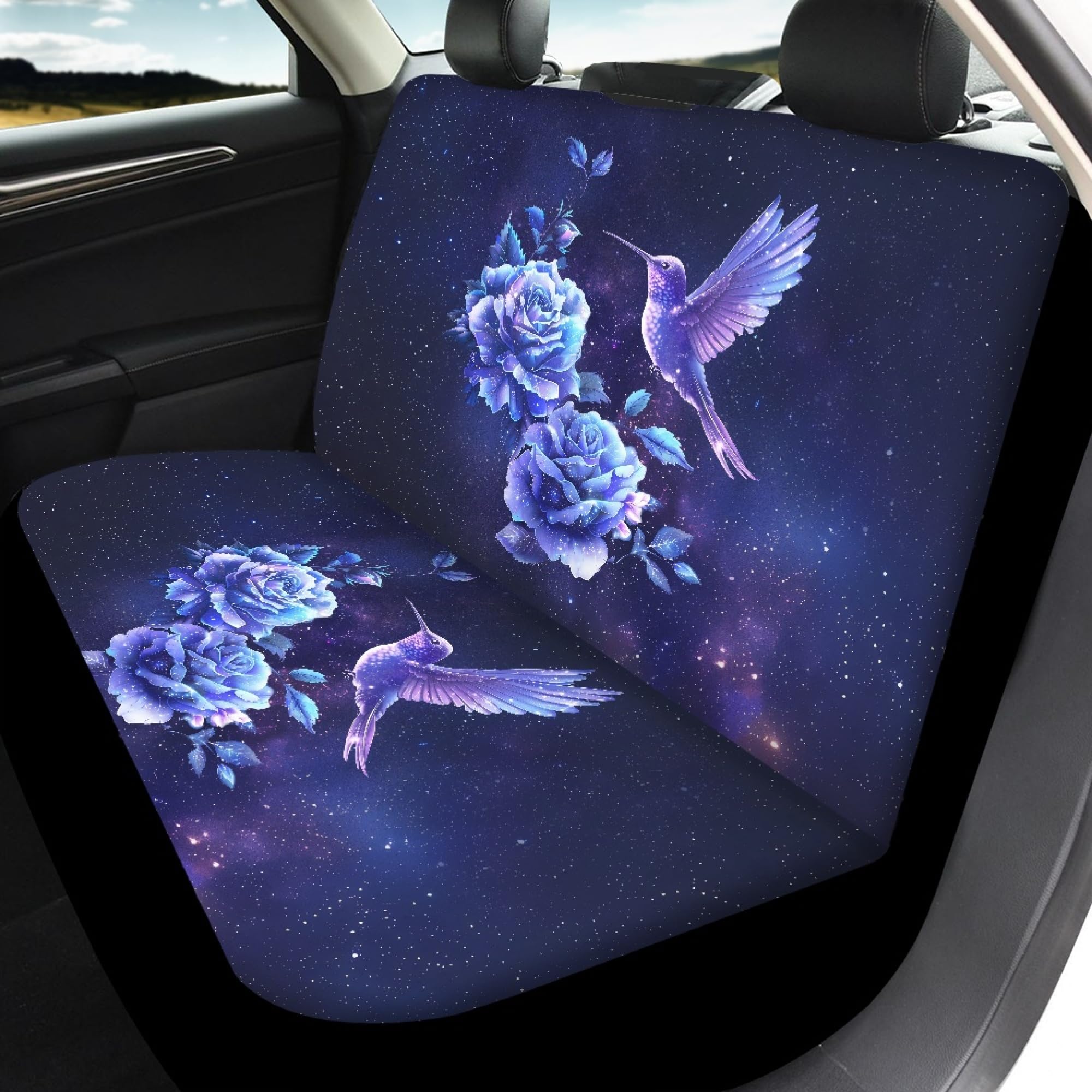 Belidome Hummingbird Car Seat Covers Full Set - 4PC (2 Front + 2 Back) Stretchable Protective Cushion for Women | Soft Comfort Auto Accessories & Interior Decor | Perfect for Daily Commute, Road Trips & Car Protection