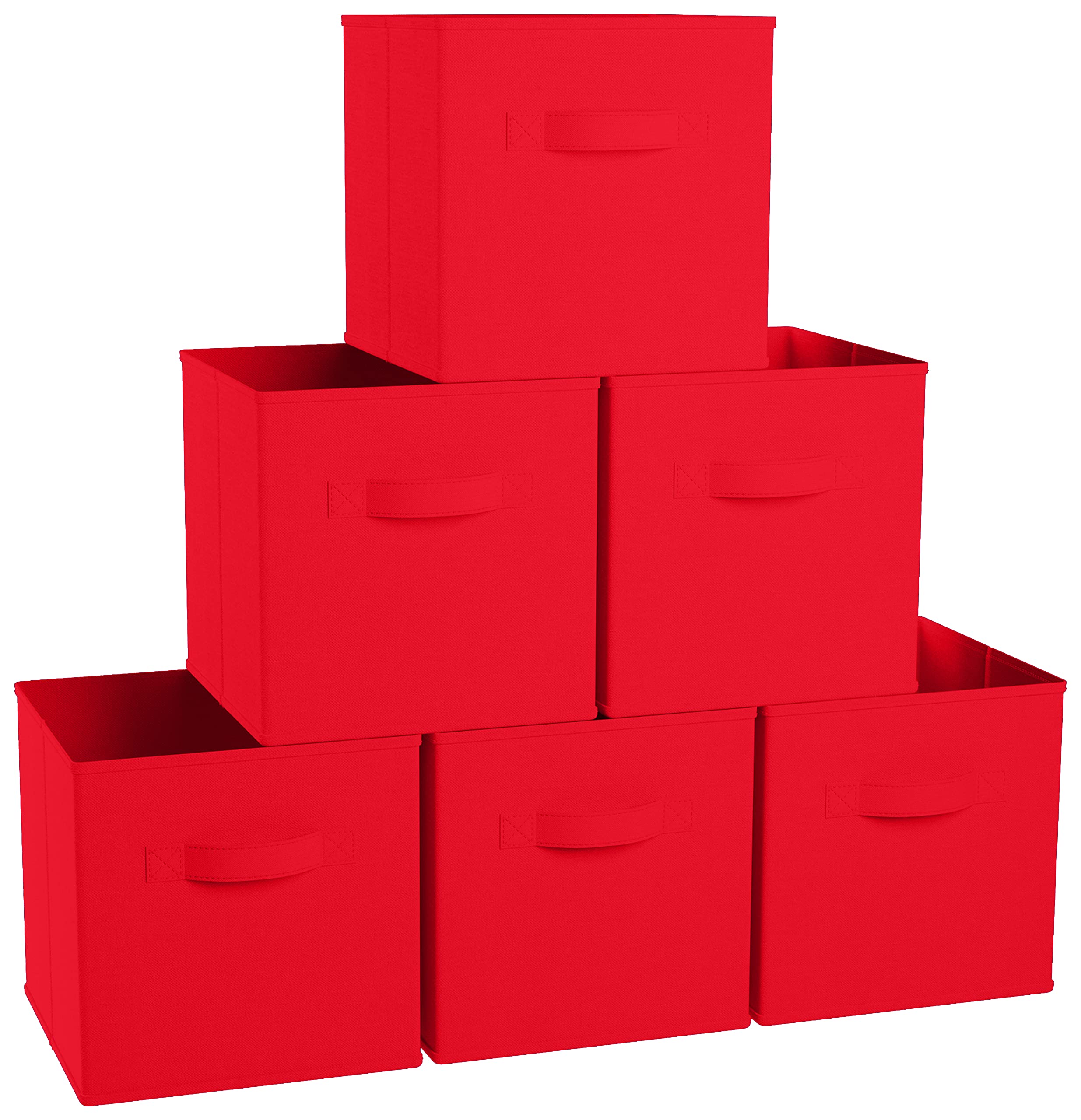 Ornavo Foldable Storage Bins with Handles - Set of 6 Collapsible Organizer Cubes 11x11x11 Inches - Perfect for Home, Office, Closet & Toy Organization (Red)