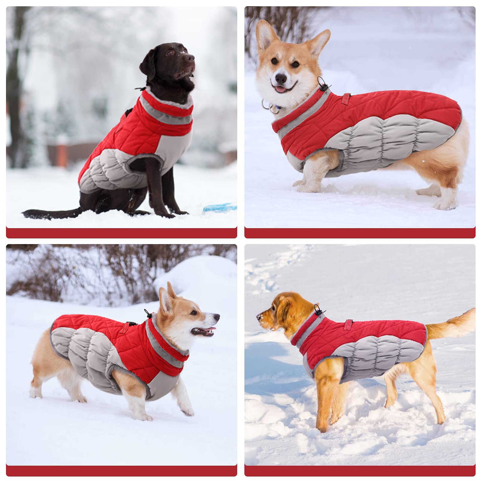 FUAMEY Waterproof & Windproof Dog Winter Coat - Fleece Lined Reflective Snow Jacket with Built-in Harness, Zipper Closure (Red, X-Large) - Ideal for Cold Weather Walks, Outdoor Adventures & Snowy Days