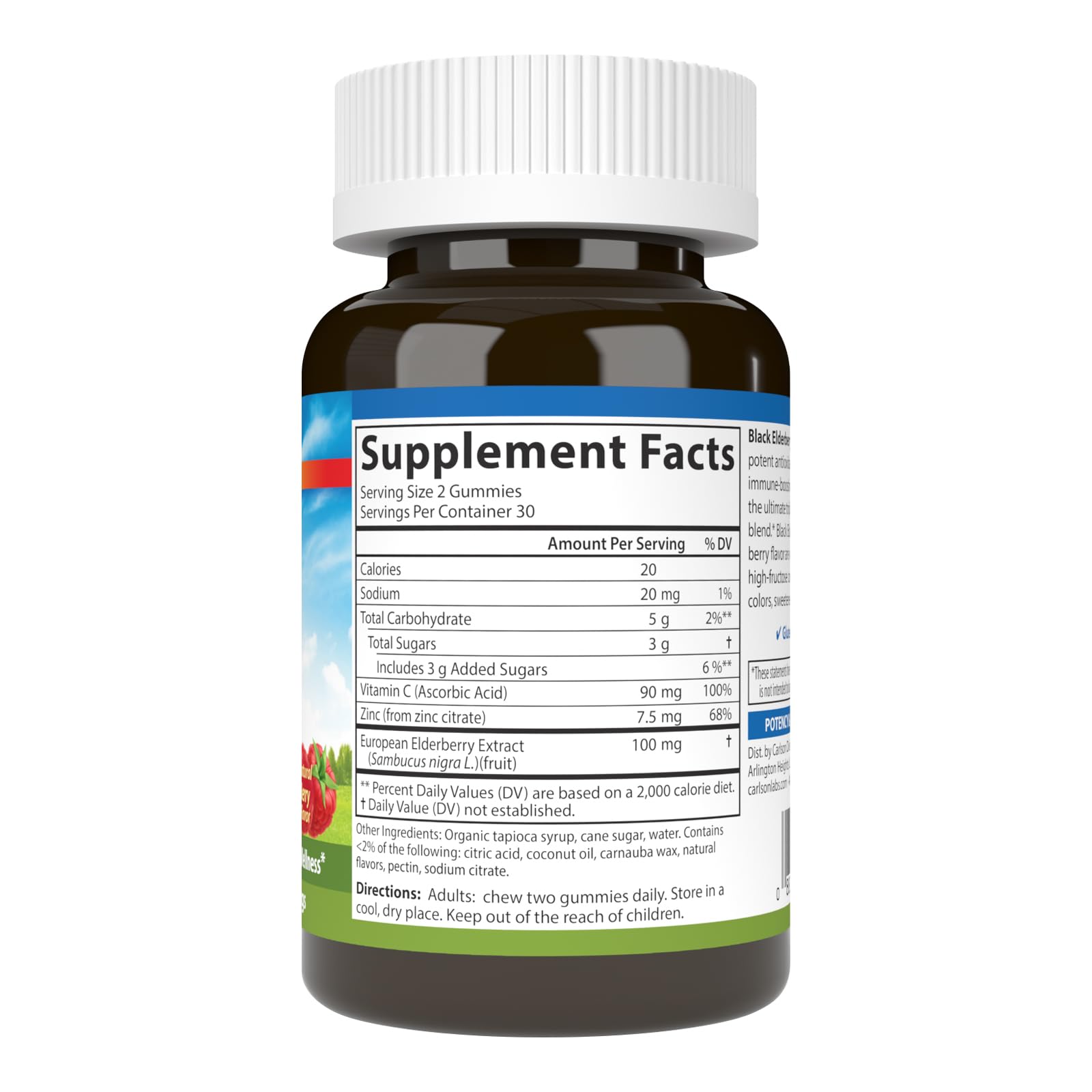Carlson Black Elderberry Gummies with Vitamin C & Zinc - Immune System Support Supplement - 60 Count - Delicious Berry Flavor for Kids & Adults - Perfect for Cold Season & Daily Wellness