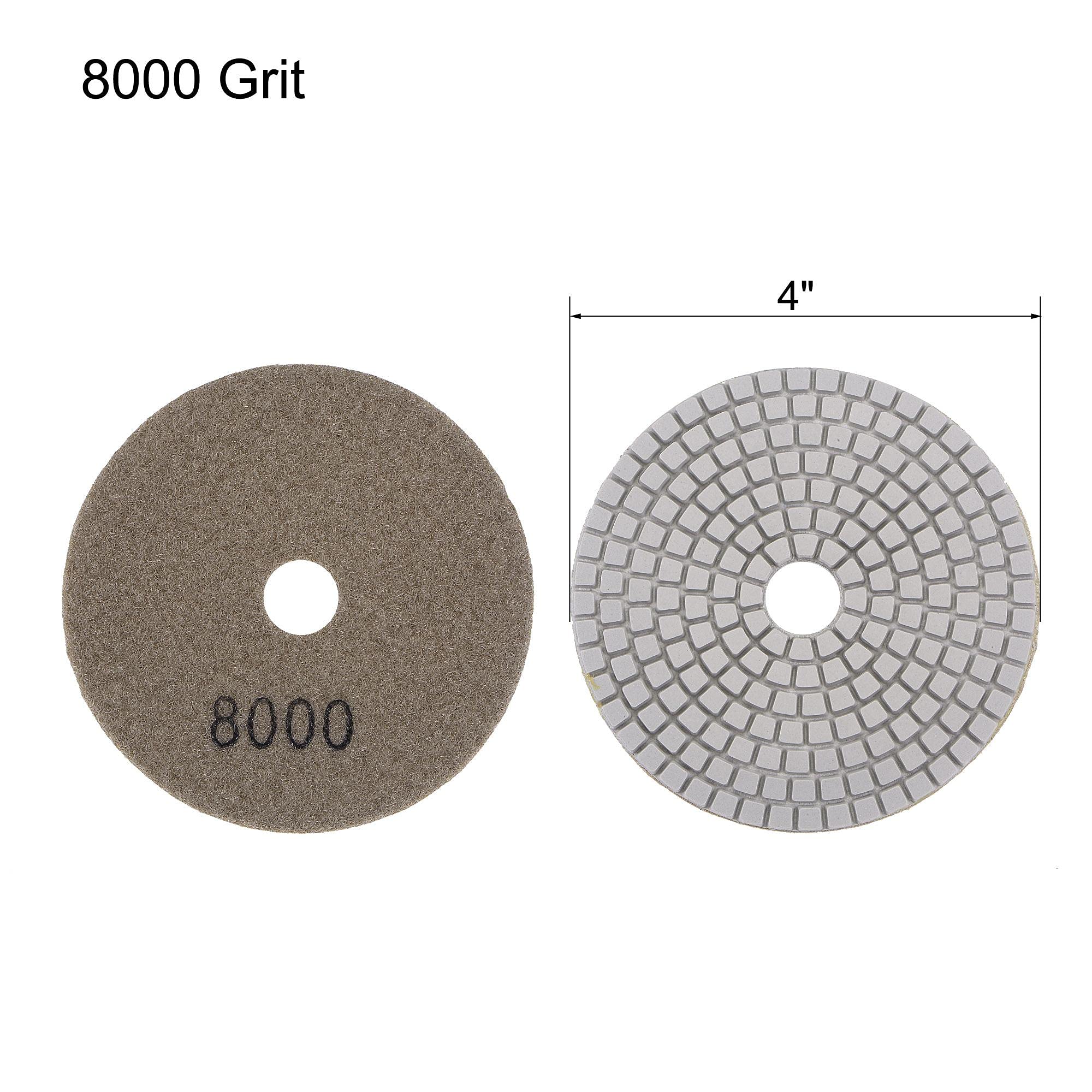 4 Inch 8000 Grit Diamond Wet Polishing Pad Set for Stone, Concrete & Marble - M10 Hook & Loop Backing with Connecting Rod - Perfect for Grinders, Polishers & Professional Stone Restoration Projects