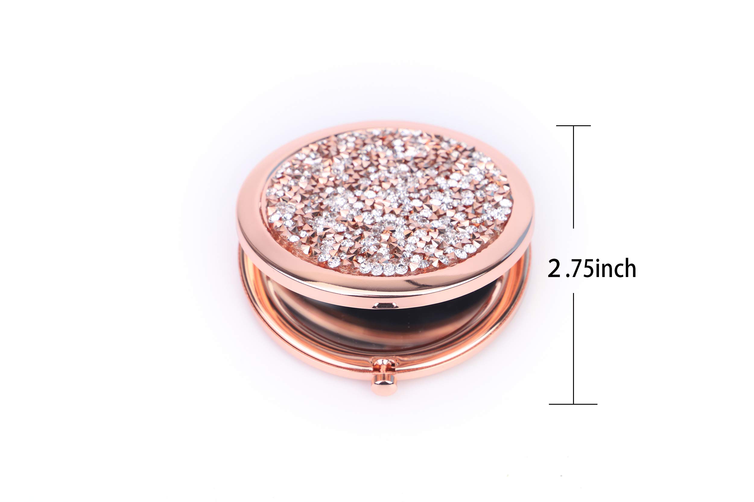 2.75 Inch Round Magnifying Compact Mirror - Handheld Travel Makeup Mirror with 5X Magnification for Precise Eyebrow Tweezing & Eyelash Application - Perfect for Travel, Home Vanity & Professional Makeup Artists