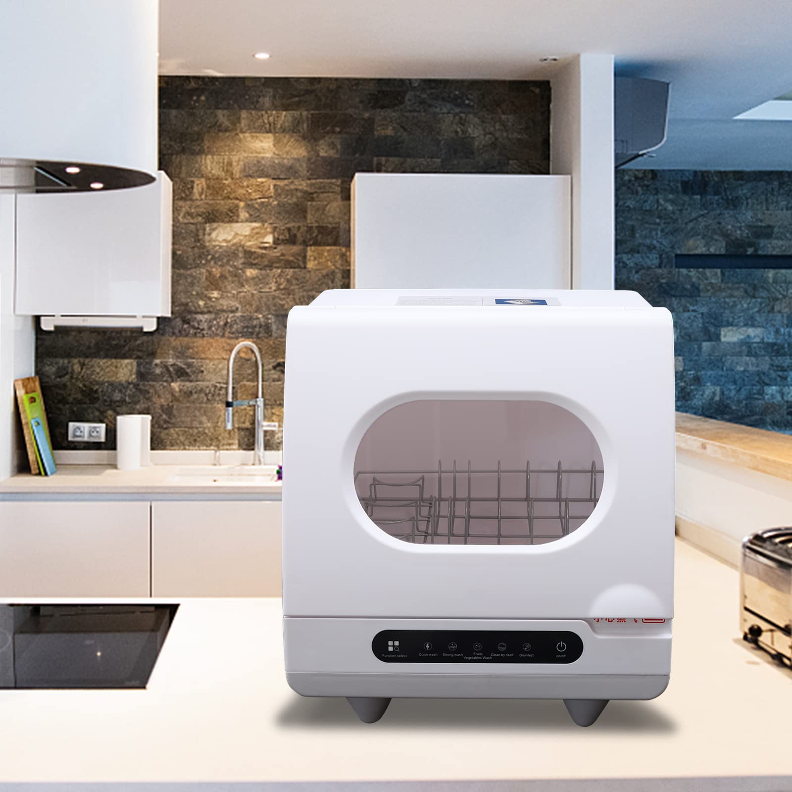 Portable Countertop Dishwasher - 5 Washing Programs with Air-Dry Function, Compact Mini Dishwasher for Apartments, RVs, Dorms & Small Kitchens (White) - Perfect for Studio Living, Camping & Space-Saving Solutions