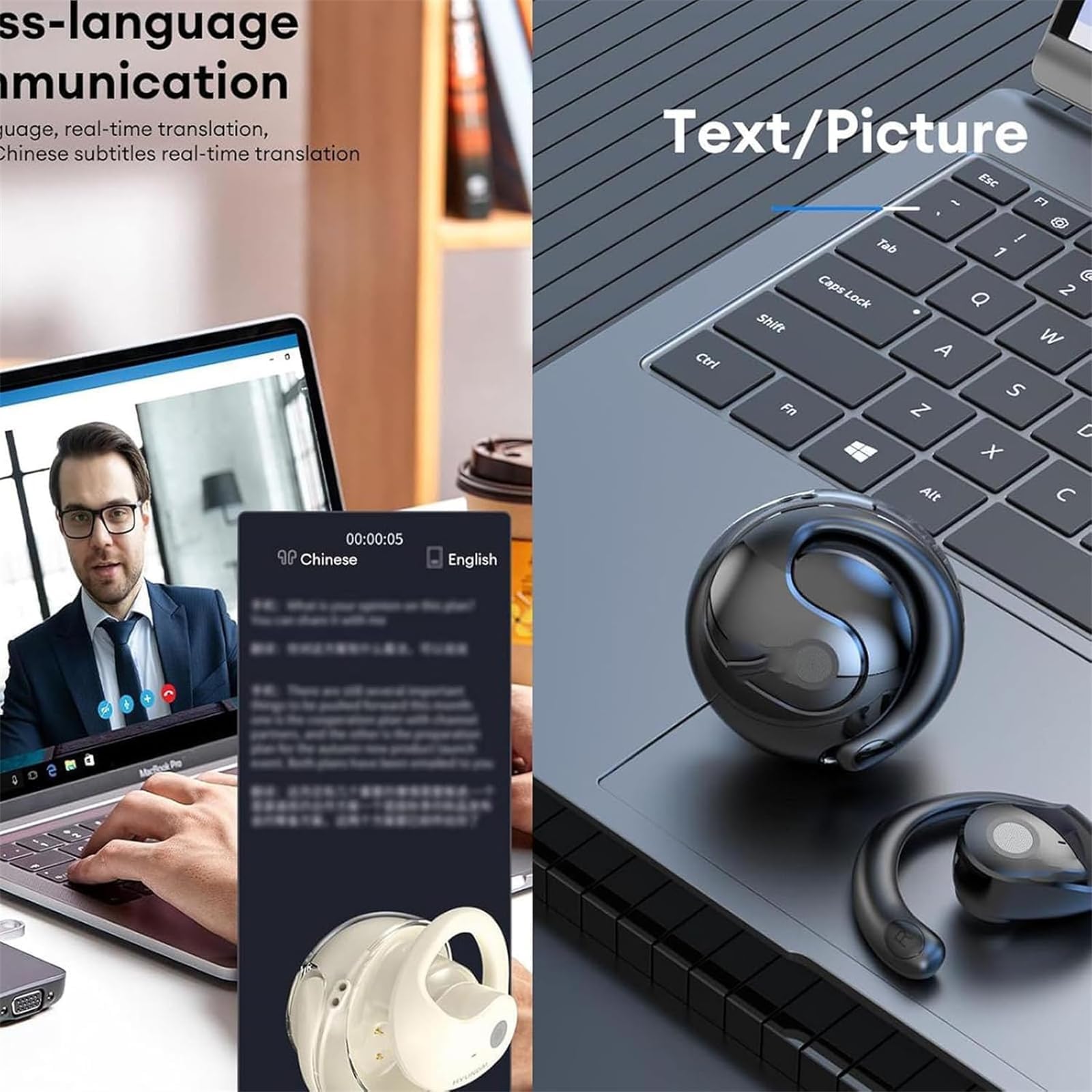 SYT Audio OpenAir 5 OWS Wireless Bluetooth Earbuds with Real-Time Translation - HY-T26 Multilingual Translator Headphones for Travel, Business Meetings & Language Learning