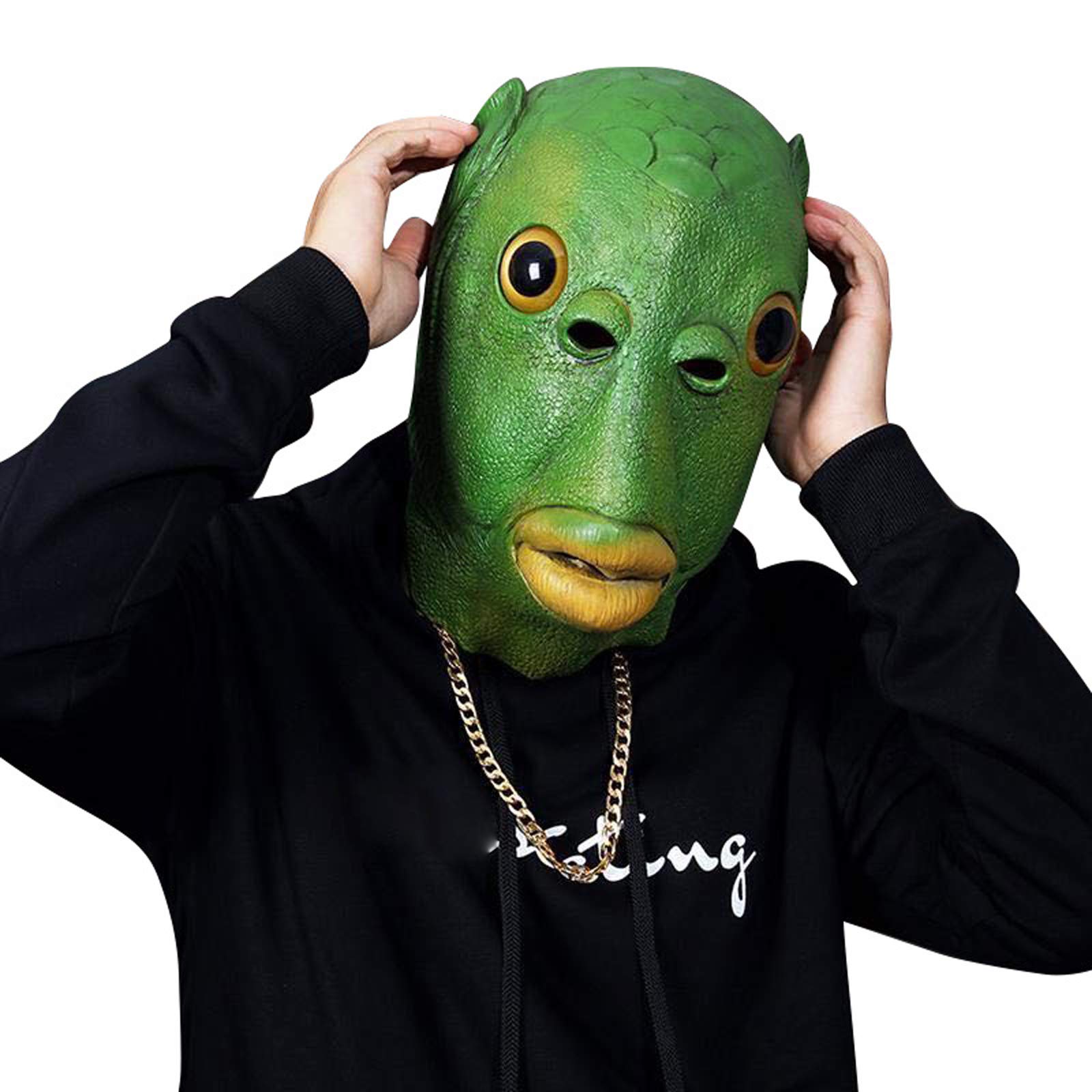 Latex Fish Head Mask - Animal Costume Headwear for Halloween, Cosplay, Masquerade Parties & Themed Events - Funny Adult Party Decoration Prop