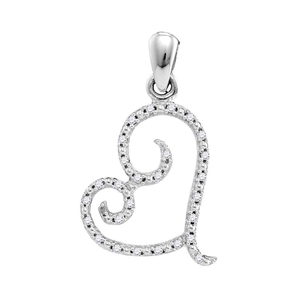 10K White Gold Women's Round Diamond Curled Heart Pendant Necklace - 1/10 CTTW - Elegant Gift for Anniversary, Valentine's Day & Special Occasions