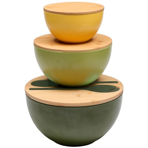 3 Colors with Bamboo Lid & Serving Utensils