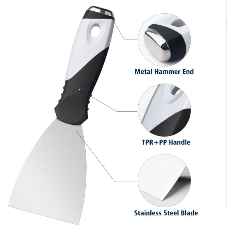 3 Inch Stainless Steel Paint Scraper with Hammer End - Small Putty Knife for Wood, Drywall & Taping - Durable Mister Rui Scraper Tool for DIY Home Renovation, Wall Repair & Paint Removal