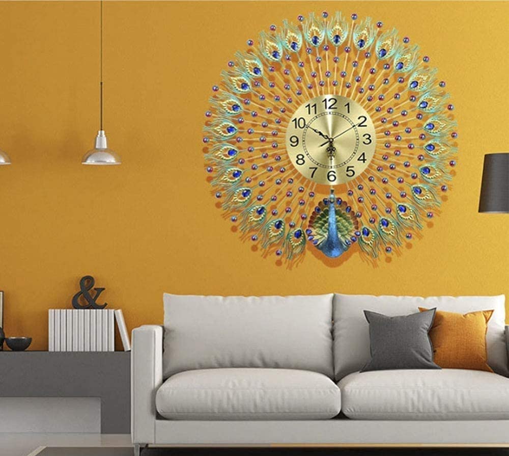 European Peacock Wall Clock - Elegant Crystal Living Room Decor, Creative Personality Art Wall Clock for Bedroom, Kids Room, Kitchen & Home Office - 27.5 Inch (70cm) - Perfect for Home, Office & Gift Giving