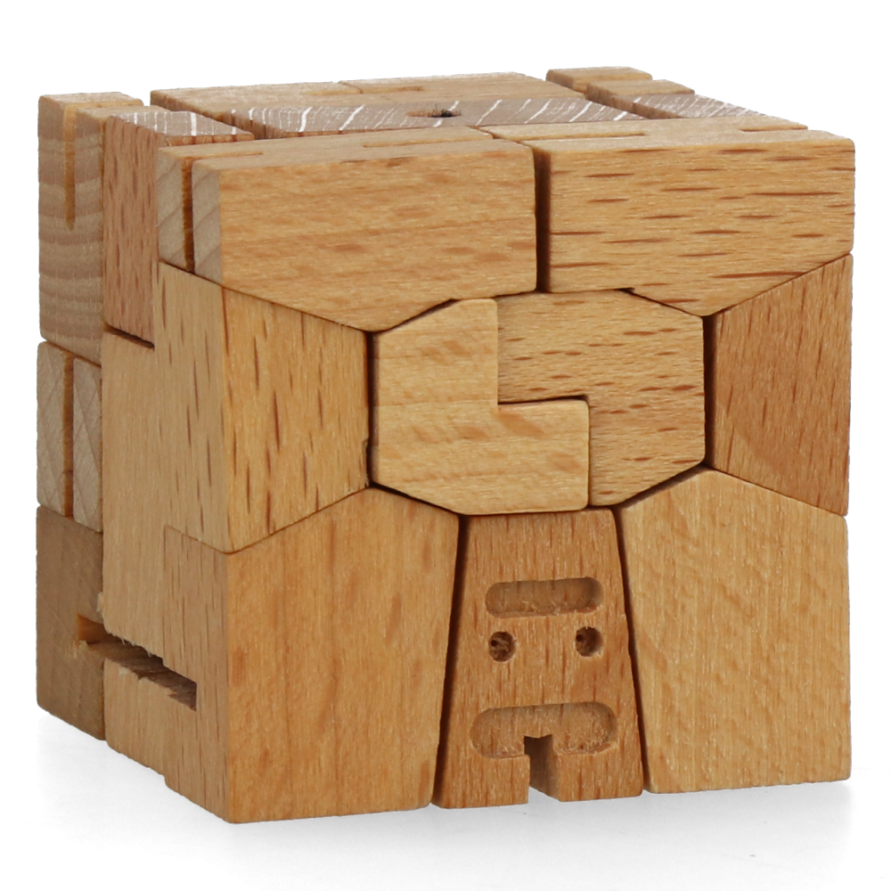 Cubebot Micro Guthrie Natural Wooden Puzzle Toy - Perfect for Kids, Adults, and Office Desk Decor | STEM Educational Gift & Stress Relief Fidget Toy
