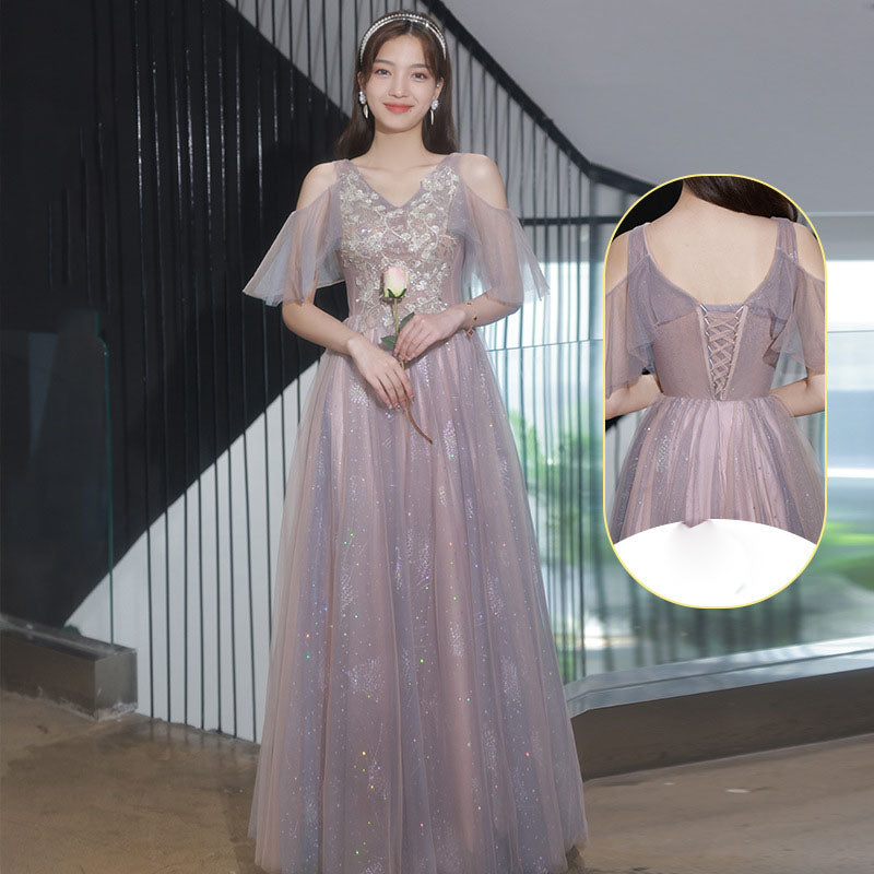 Elegant A-Line Pink Tulle Bridesmaid Dress - Shiny Long Prom Gown for Weddings & Formal Events (Style 524) - Perfect for Bridal Party, Evening Galas & Special Occasions