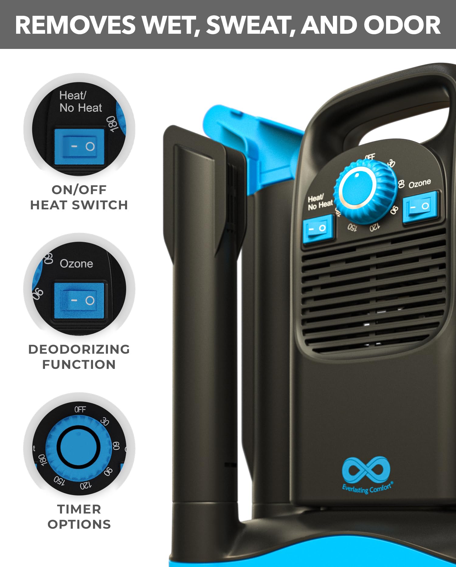 Everlasting Comfort Upgraded Boot Dryer - Fast 80-Minute Drying for Work Boots, Sneakers & Ski Gear | Electric Shoe Deodorizer with Heat Blower | Perfect for Drying Gloves, Helmets & Boxing Equipment After Sports & Outdoor Activities