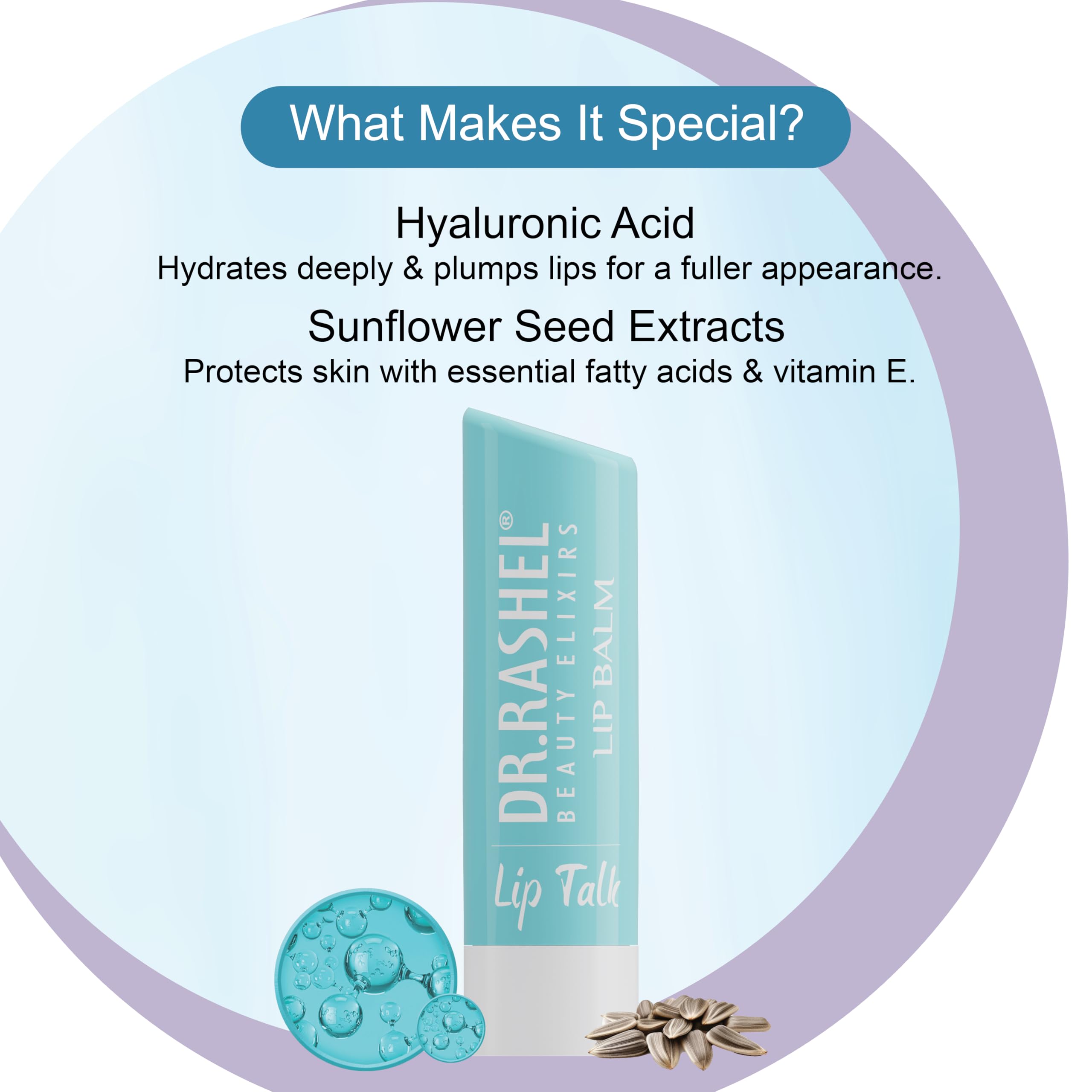 Dr. Rashel Hyaluronic Acid Lip Balm - 4.5g Tinted Lip Moisturizer with Vitamin E & Natural Oils for Dry, Chapped Lips | Intense Hydration, UV Protection | Perfect for Daily Use, Winter Care & Makeup Base