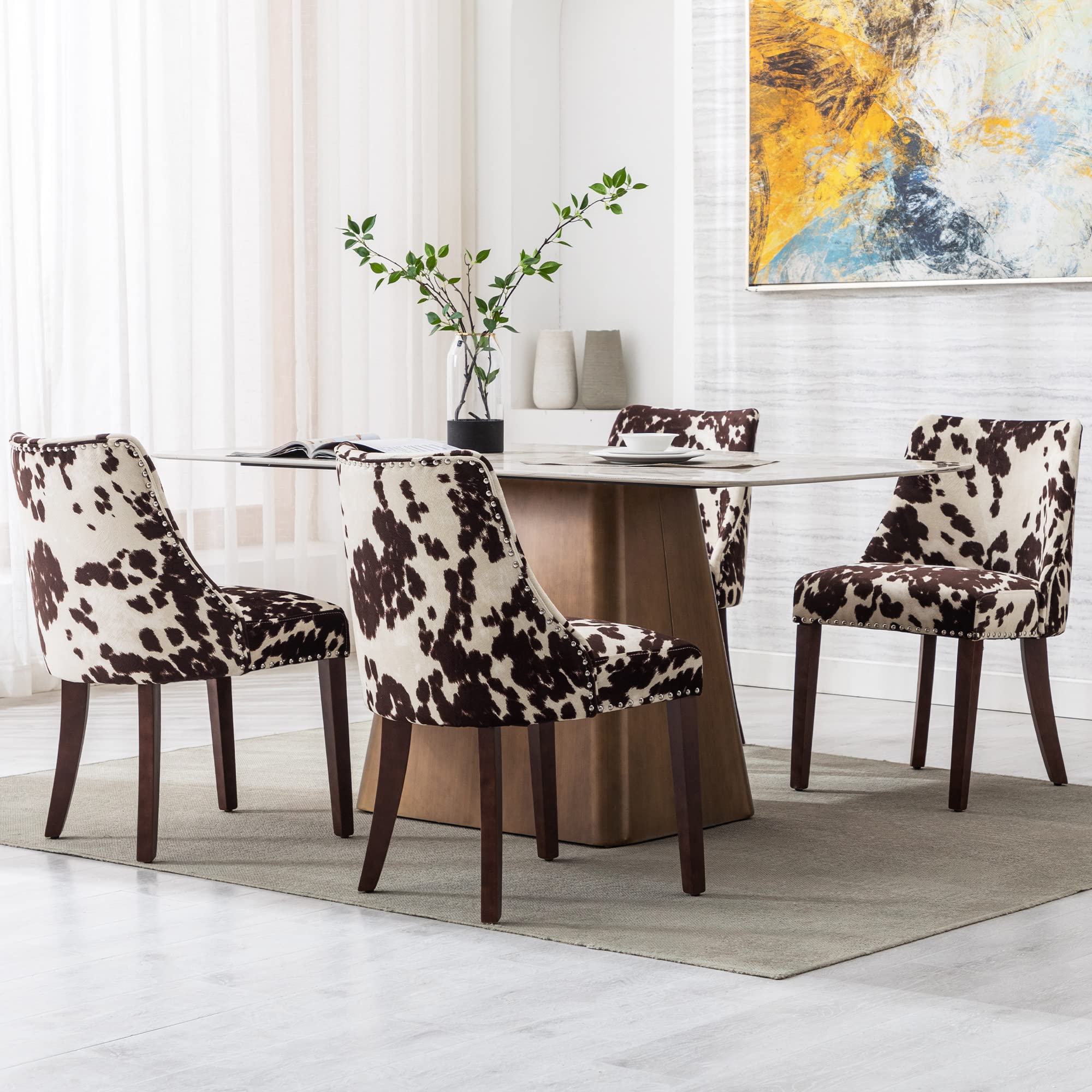 Kmax Fabric Dining Chairs Set of 2 - Upholstered Side Chairs with Wood Legs & Nailhead Trim - Farmhouse Style Accent Chairs for Dining Room, Guest Room, Restaurant - Perfect for Home Decor, Kitchen, and Office Use