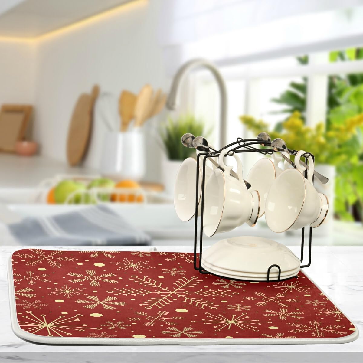 Christmas Snowflakes Dish Drying Mat - Absorbent 16x18