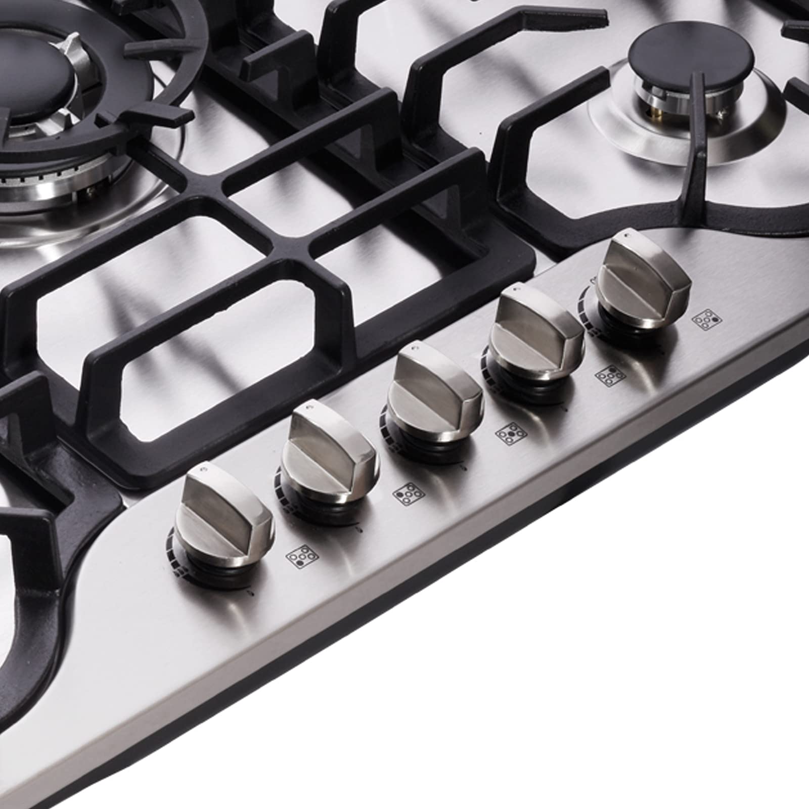 30 Inch Stainless Steel 5-Burner Gas Cooktop - Dual Fuel (NG/LPG Convertible) Stovetop - HF57042 Model - Perfect for Home Kitchens & Professional Cooking Spaces