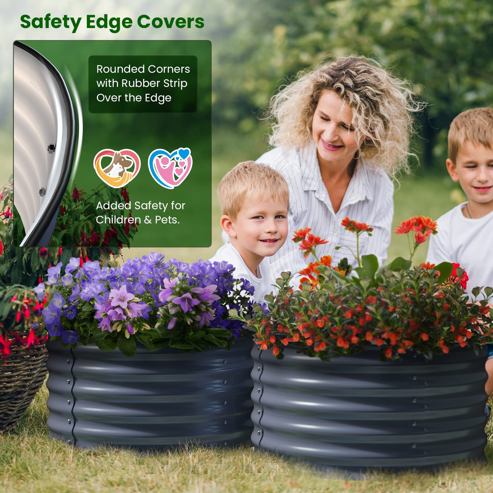 Olle 2 Pack 17 Inch Tall Durable Round Raised Garden Beds - Outdoor Vegetable Planter Boxes for Herbs, Vegetables, Flowers (Mid-Grey, 24x17 Inch) - Perfect for Backyard Gardening, Patio Decor & Small Space Planting