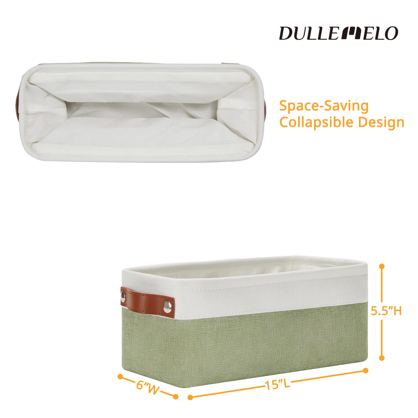 DULLEMELO Narrow Bathroom Storage Basket with Handles - Canvas Toilet Paper & Magazine Organizer for Bathroom (White & Green) | Perfect for Small Spaces, Apartment Bathrooms & Clutter-Free Organization
