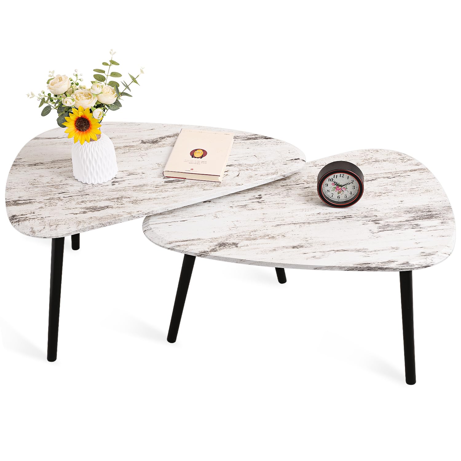 Modern Minimalist Irregular Nesting Coffee Tables Set of 2 - Triangle Side Tables for Living Room, Bedroom, Office - Sofa, Bedside & Apartment Decor - Space-Saving Home Furniture for Small Spaces