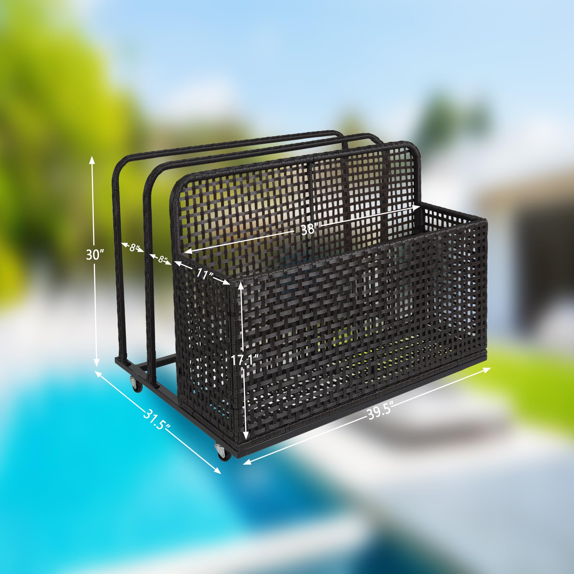 TrailBlaze Outdoor Storage Organizer - Double Layer Rattan Pool Towel Rack with Wheels | Waterproof Poolside Float & Cushion Storage Bin for Patio, Garden, Backyard | Perfect for Pool Parties, Summer Relaxation & Outdoor Organization