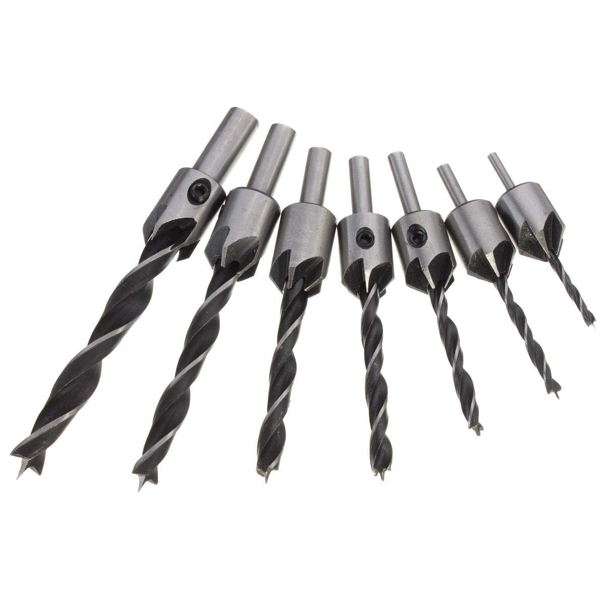 7-Piece HSS Countersink Drill Bit Set (3mm-10mm, 5 Flutes) - High Speed Steel Woodworking & Metalworking Chamfer Tools for Carpentry, DIY Projects & Industrial Use