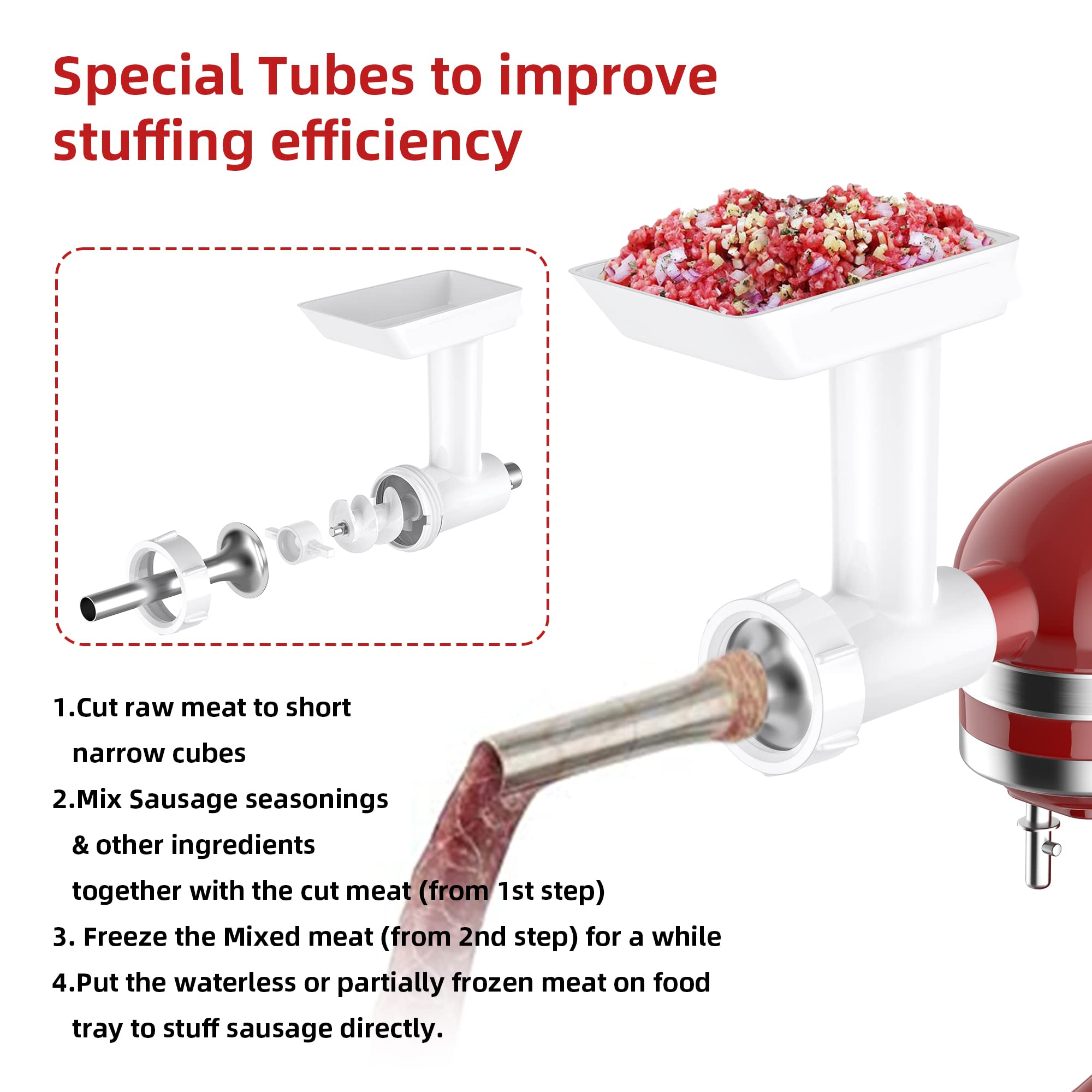 InnoMoon Sausage Stuffer Kit for Kitchenaid Stand Mixer - 3 Stainless Steel Stuffing Tubes & Retainer Ring - Compatible with KitchenAid Food Grinder Attachment - Perfect for Homemade Sausages, Ground Meat & Food Processing