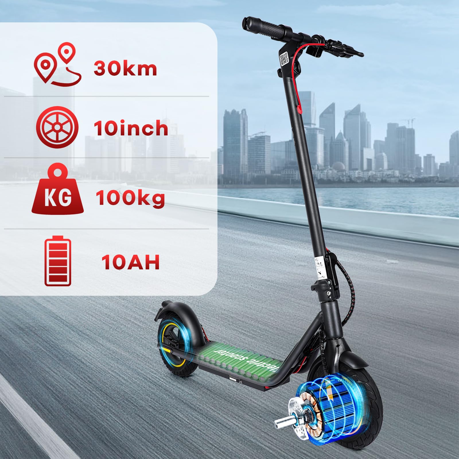 500W Electric Scooter for Adults - Foldable 10 Inch Wheels, APP Connectivity, Front & Rear Brakes - Perfect for Commuting & Urban Travel