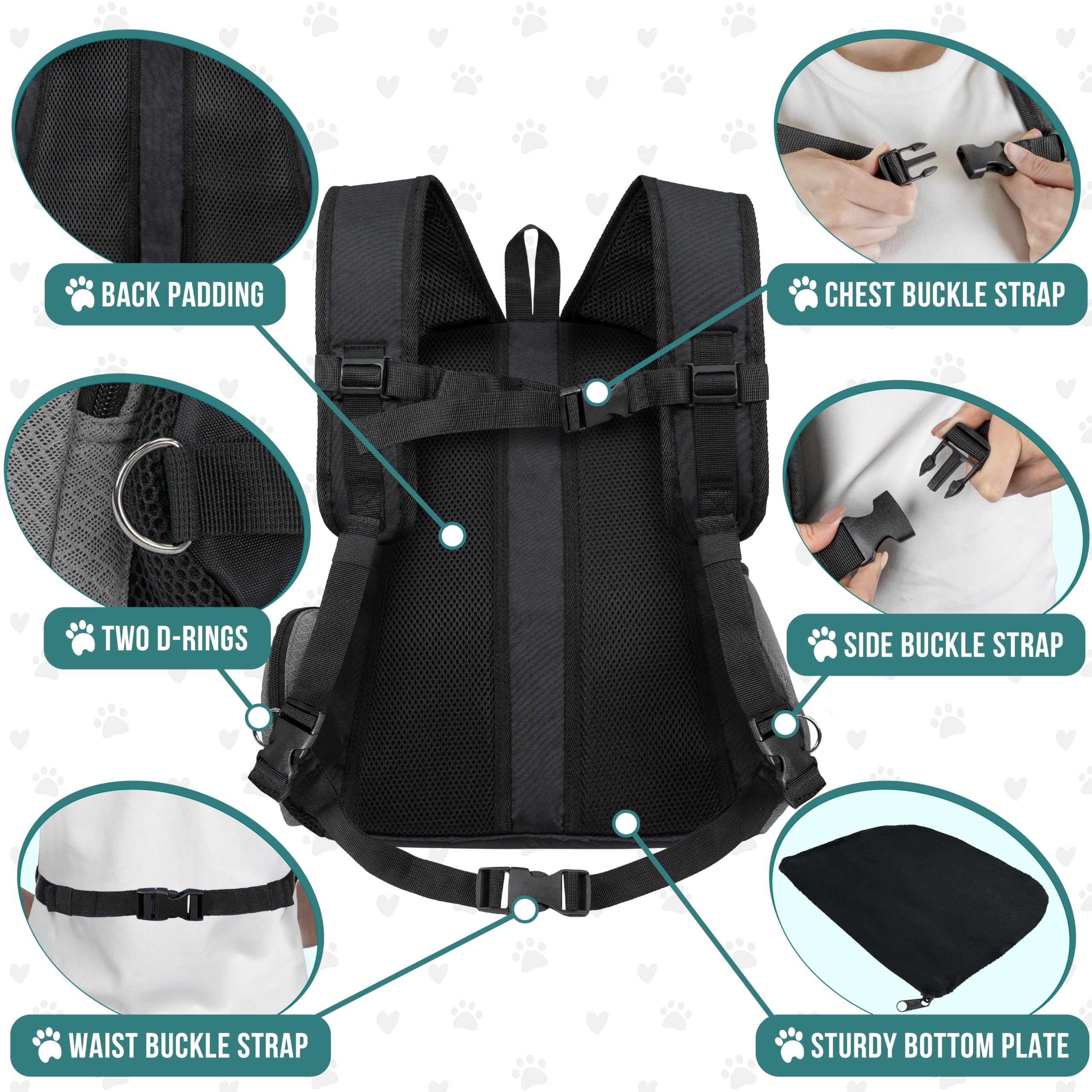 PetAmi Adjustable Dog & Cat Carrier Backpack - Ventilated Front & Chest Pet Carrier for Small Dogs & Medium Cats up to 14 lbs - Perfect for Hiking, Camping, Travel & Outdoor Adventures (Grey)