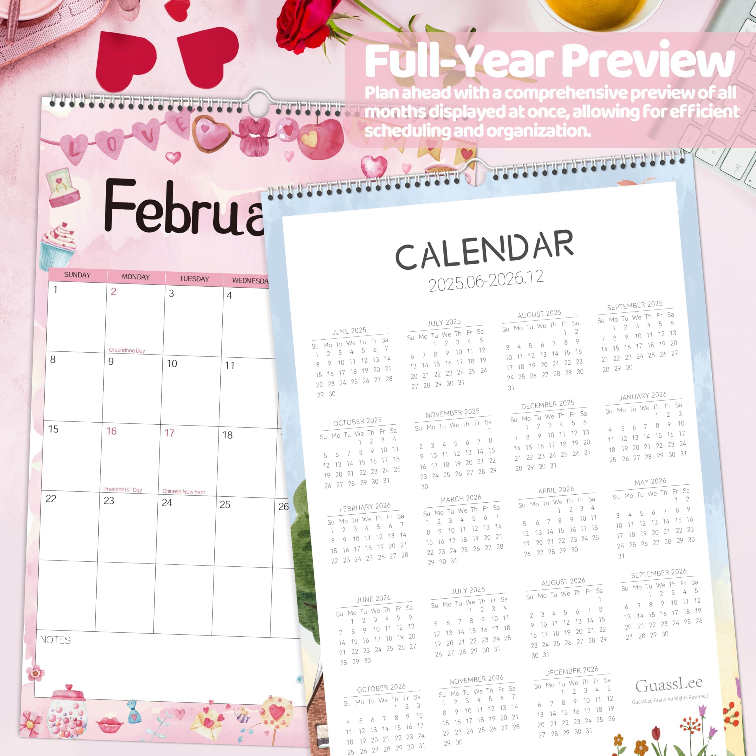 GuassLee 2025-2026 Wall Calendar - 19 Month Vertical Planner (June 2025 to December 2026) | 17