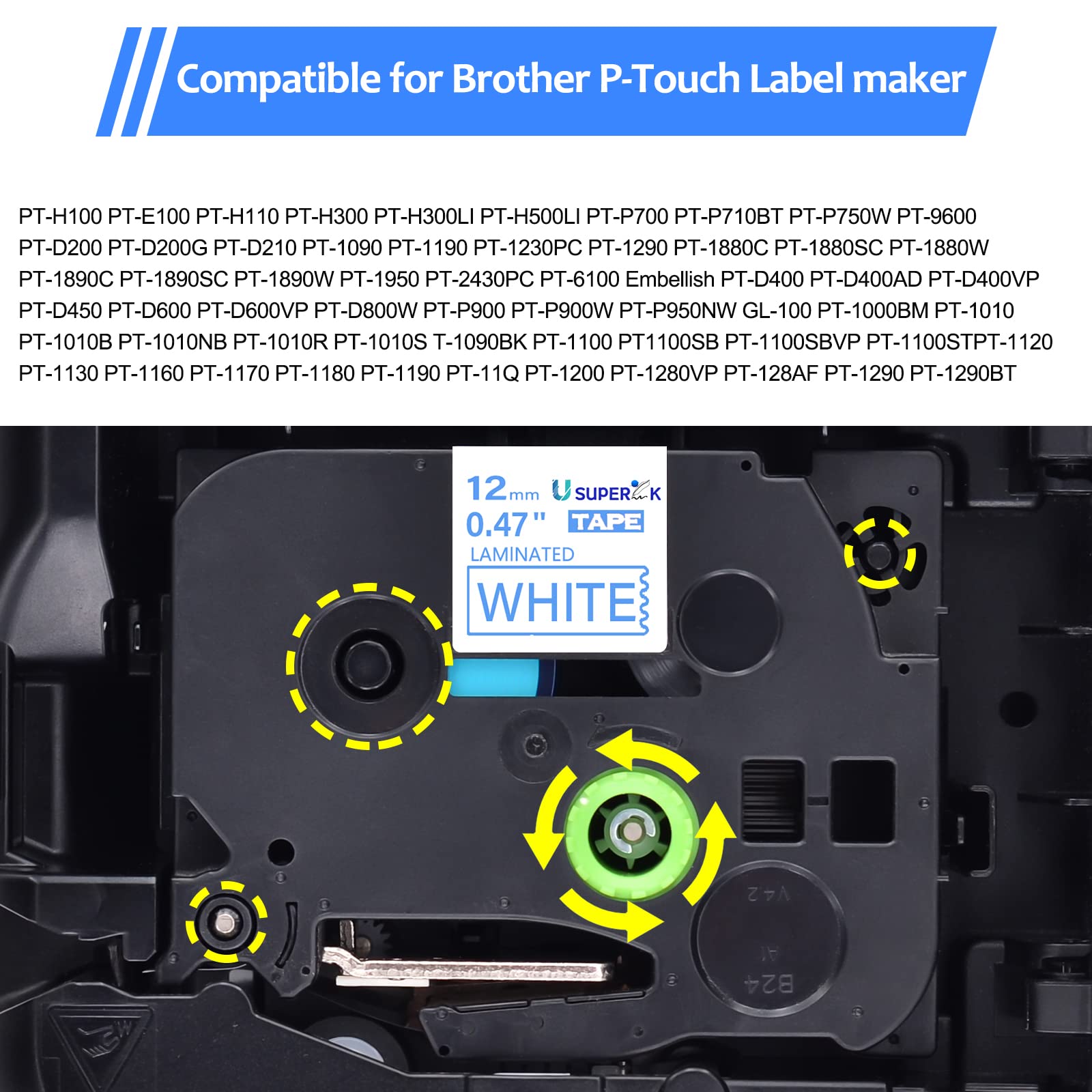 USUPERINK 2-Pack Brother P-Touch Label Maker Tape - Compatible with TZe-233, TZ-233, TZe233, TZ233 (Blue on White, 12mm/0.47