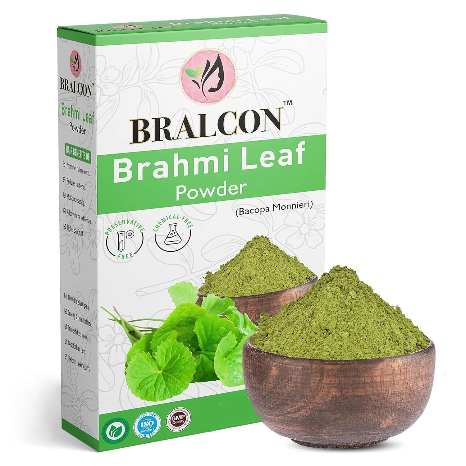 BRALCON Organic Brahmi Leaf Powder 100g - 100% Natural Bacopa Monnieri Herbal Powder for Hair Growth & Cleanser | Ayurvedic Hair Care Supplement for Thicker, Stronger Hair | Perfect for DIY Hair Masks & Scalp Treatments